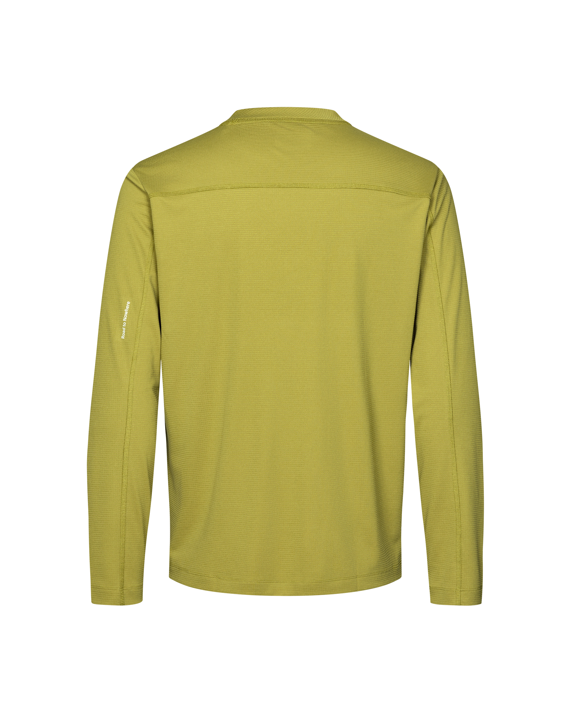 Dark Lime Balance long sleeve T-shirt, rear flat lay with small sleeve text print