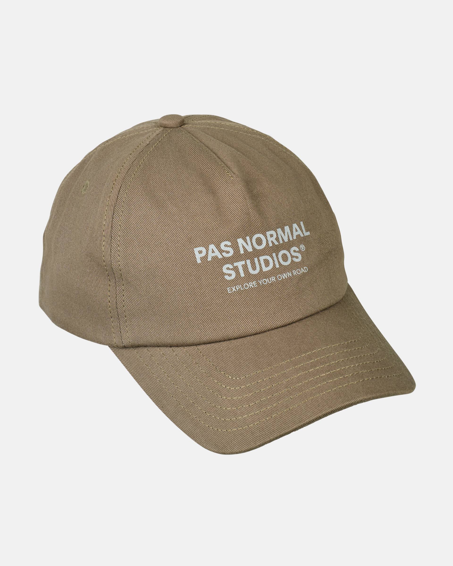 Brown Off-Race Cotton cap, three-quarter view with white embroidered logo