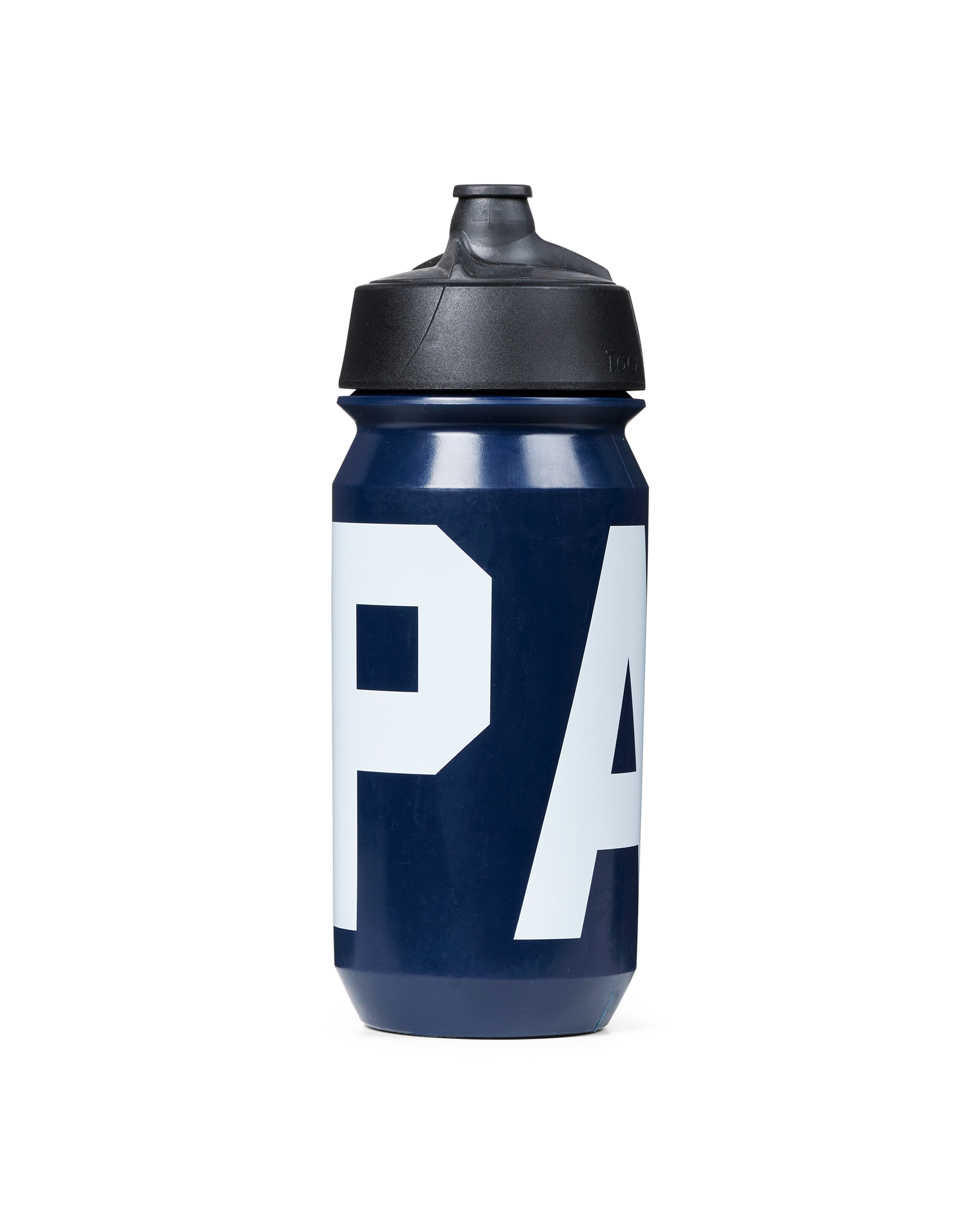 Navy PAS water bottle with black cap and white PAS logo