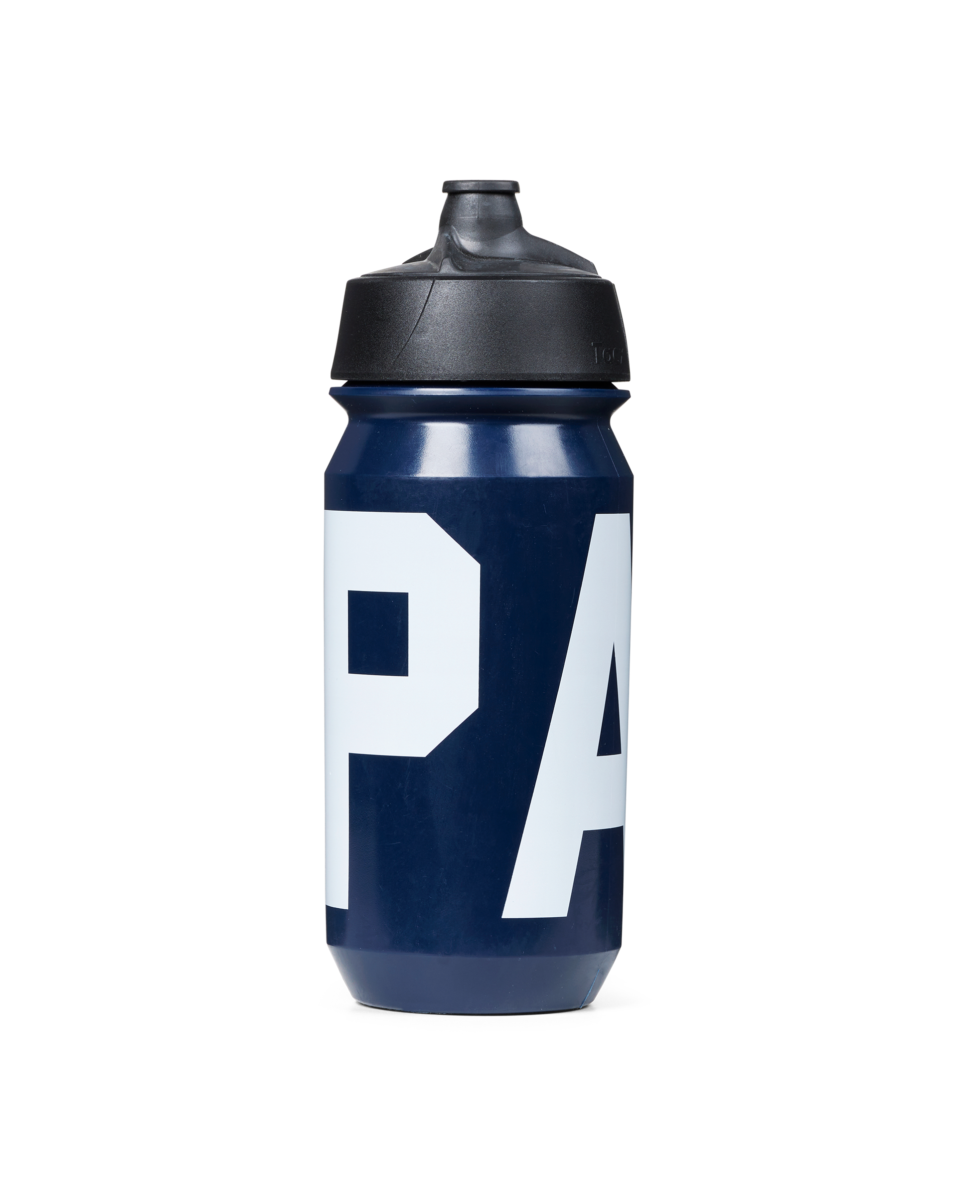 Navy PAS water bottle with black cap and white PAS logo