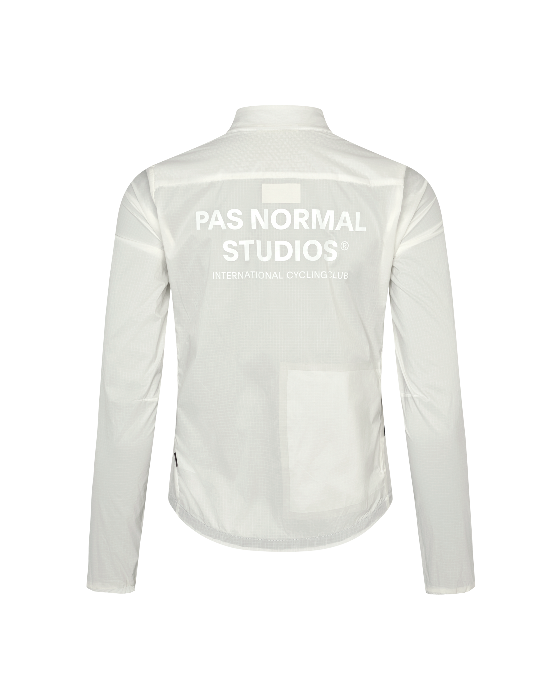 Off White Essential cycling jacket, rear flat lay with white back logo print