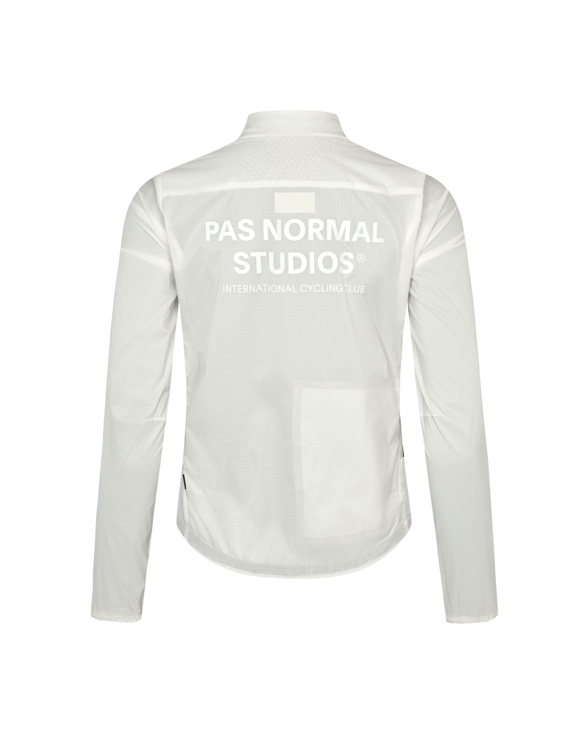 Off White Essential cycling jacket, rear flat lay with white back logo print