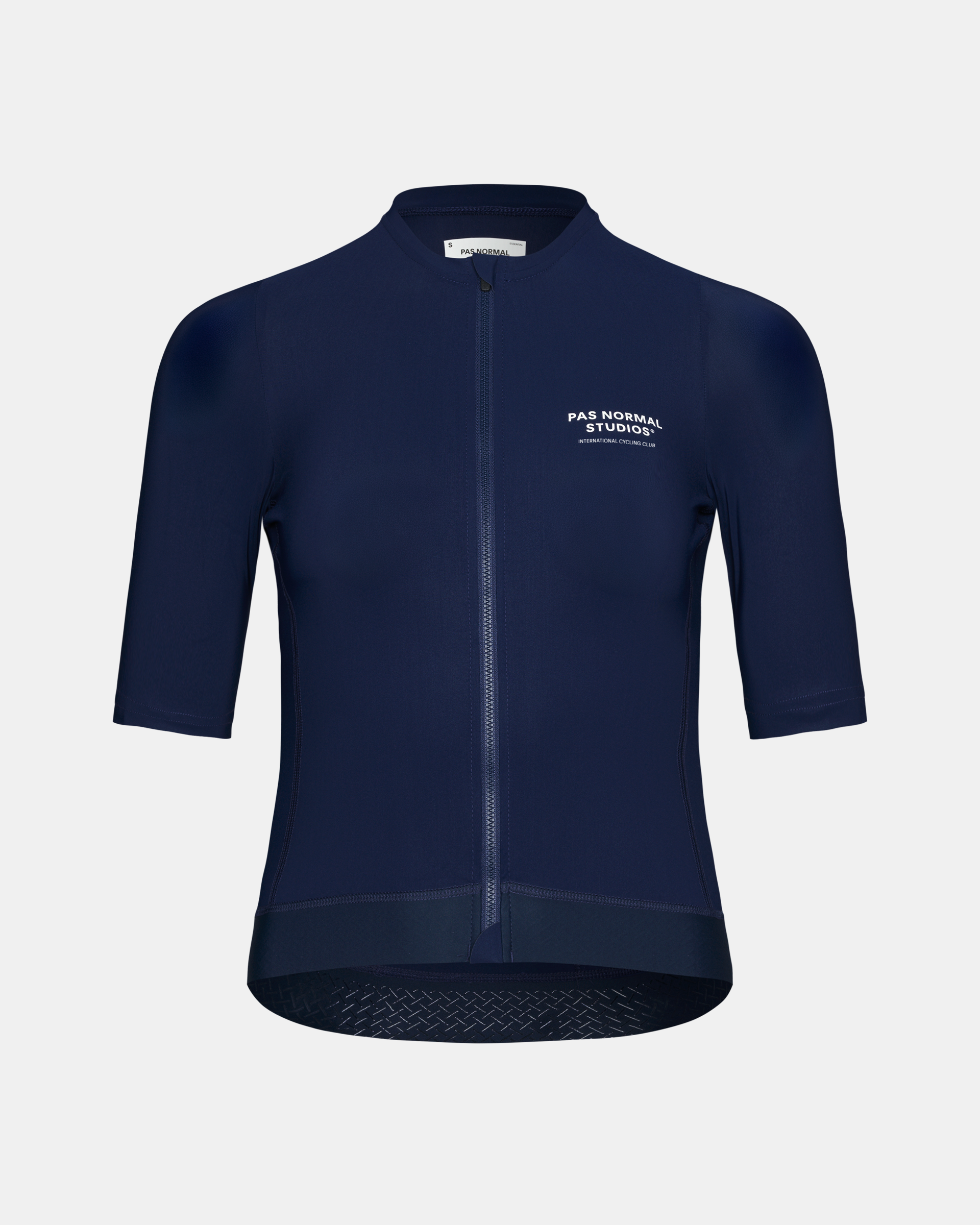 Navy Essential cycling jersey, front view with white chest logo