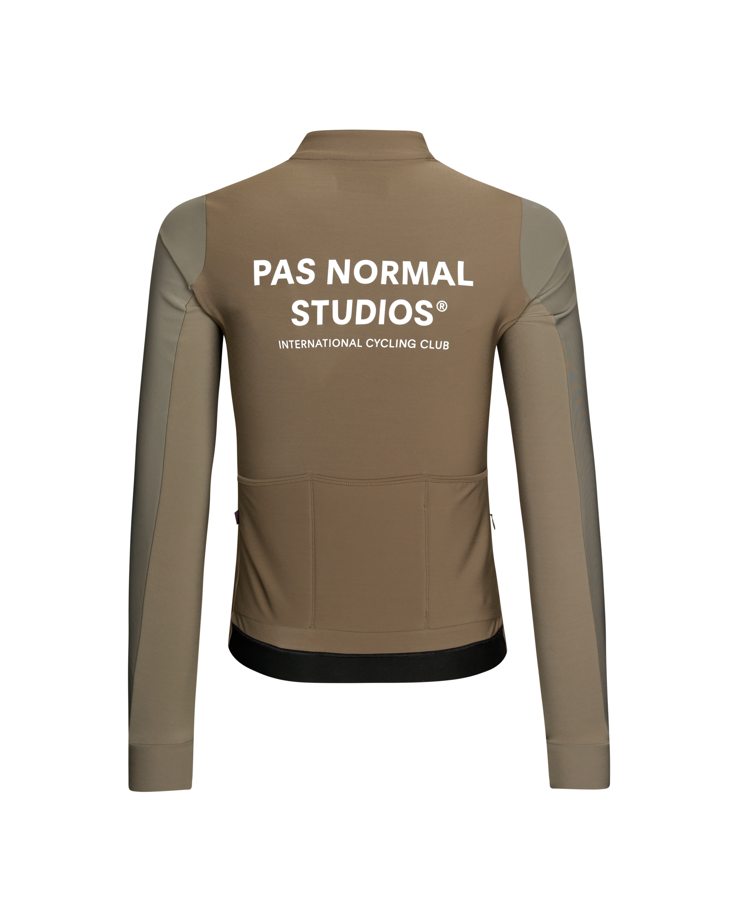 Brown Mechanism Thermal long sleeve cycling jersey, rear view with white logo print