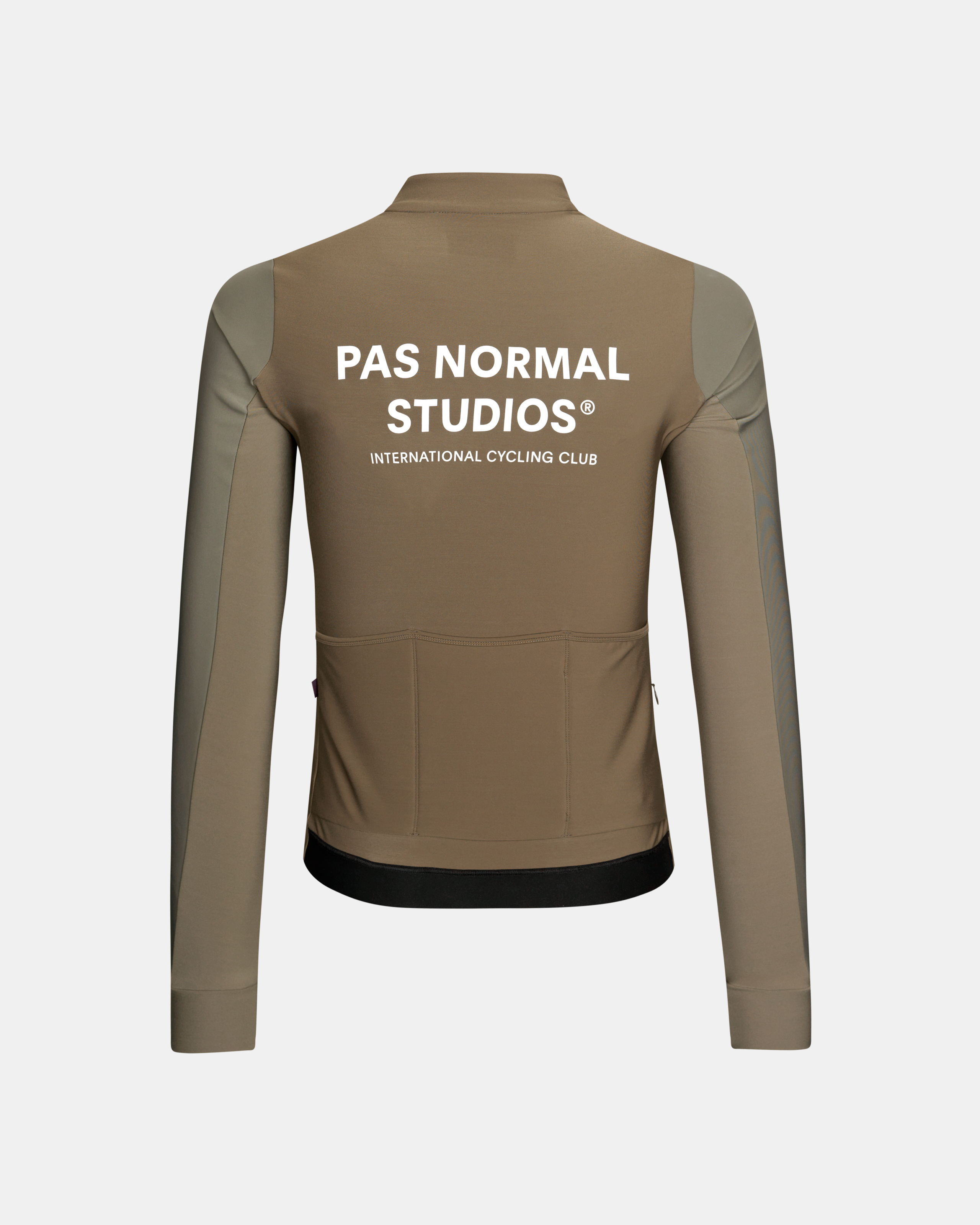 Brown Mechanism Thermal long sleeve cycling jersey, rear view with white logo print