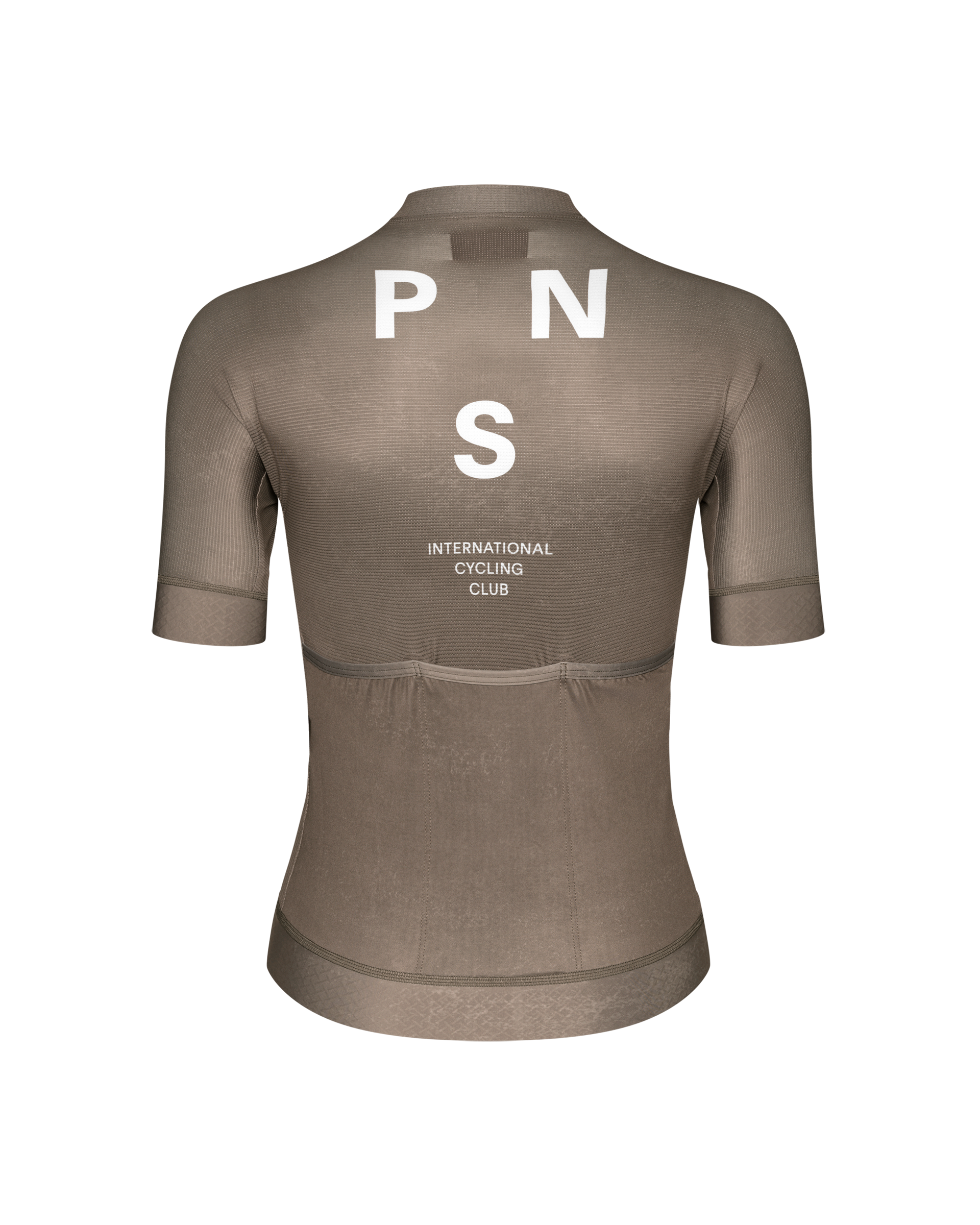 Earth Mechanism cycling jersey, rear view with white PNS logo and mesh side panels