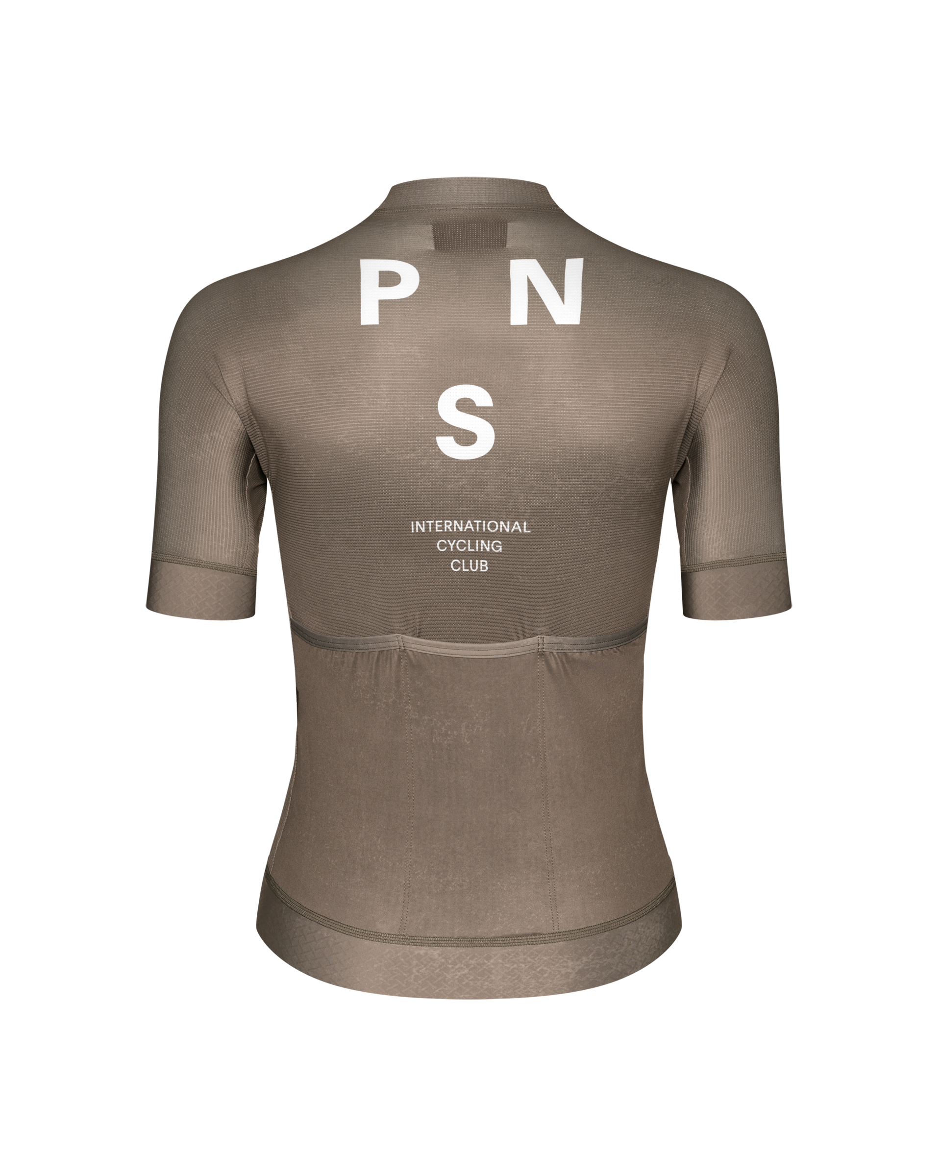 Earth Mechanism cycling jersey, rear view with white PNS logo and mesh side panels