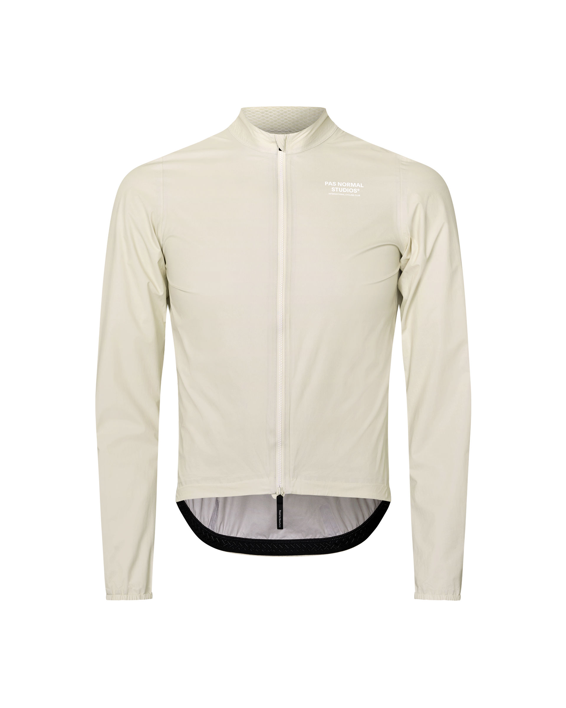 Off White Mechanism Rain cycling jacket, front flat lay with full zip and white chest logo