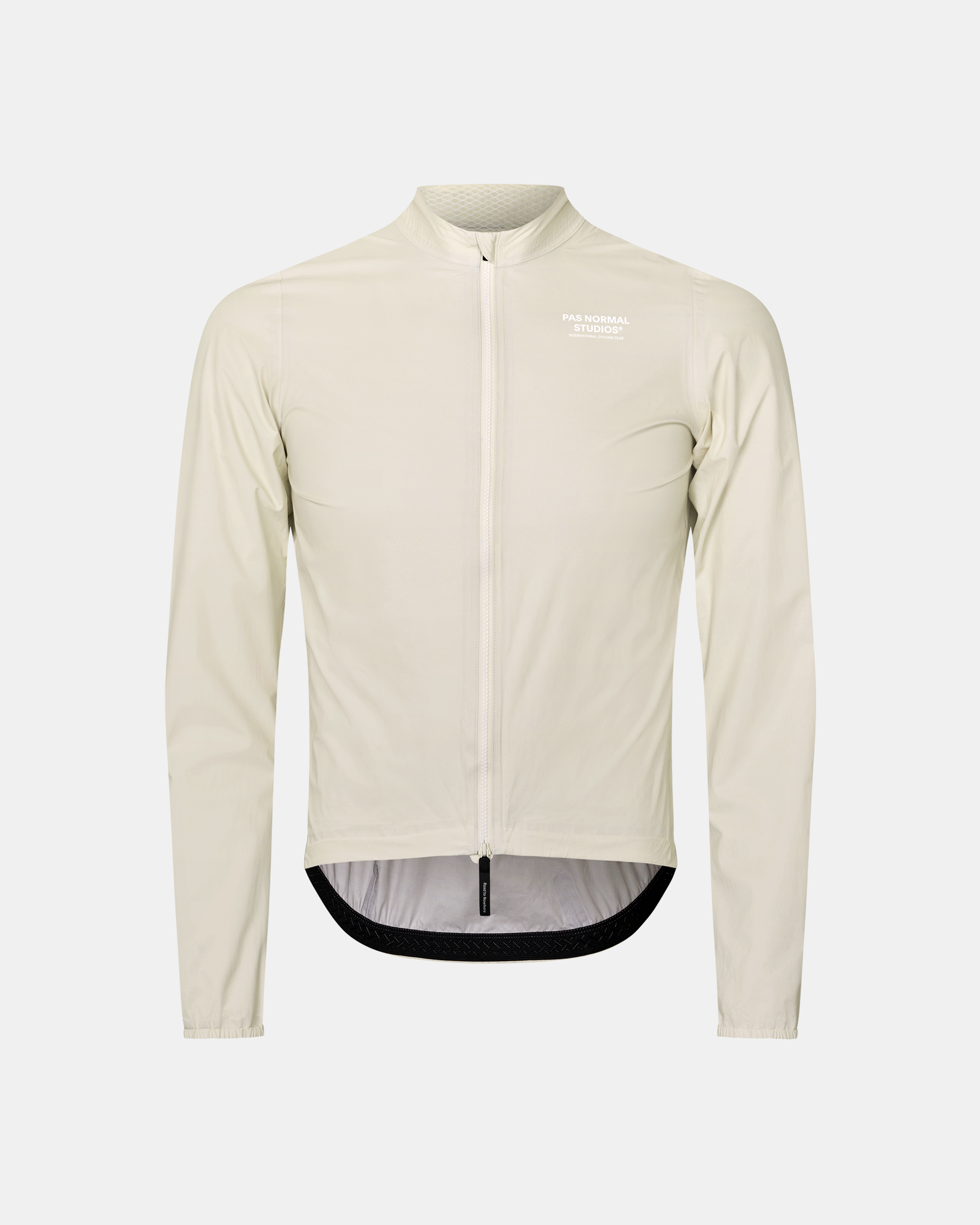 Off White Mechanism Rain cycling jacket, front flat lay with full zip and white chest logo