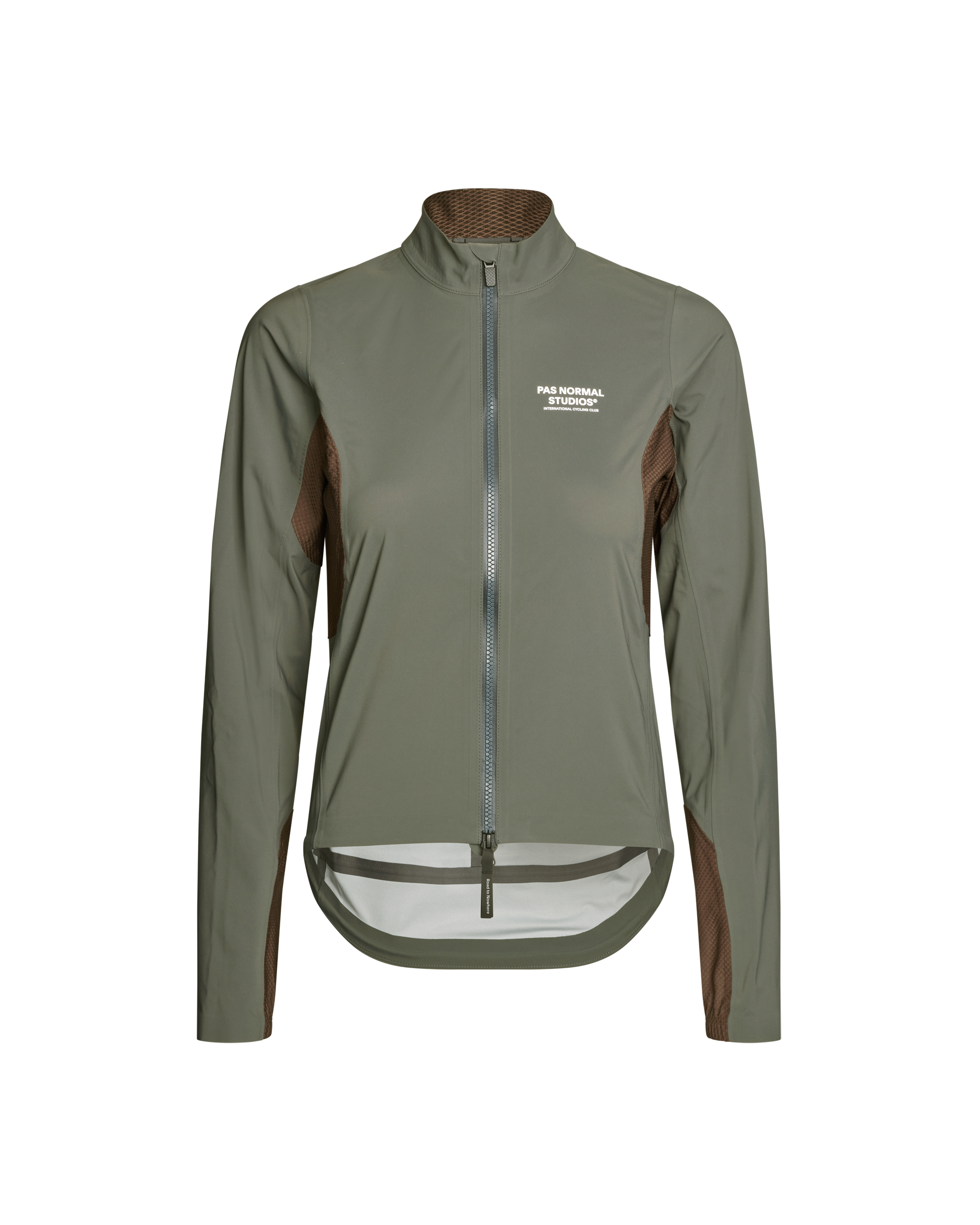 Dark Grey Mechanism Shell cycling jacket, front view with mesh side panels