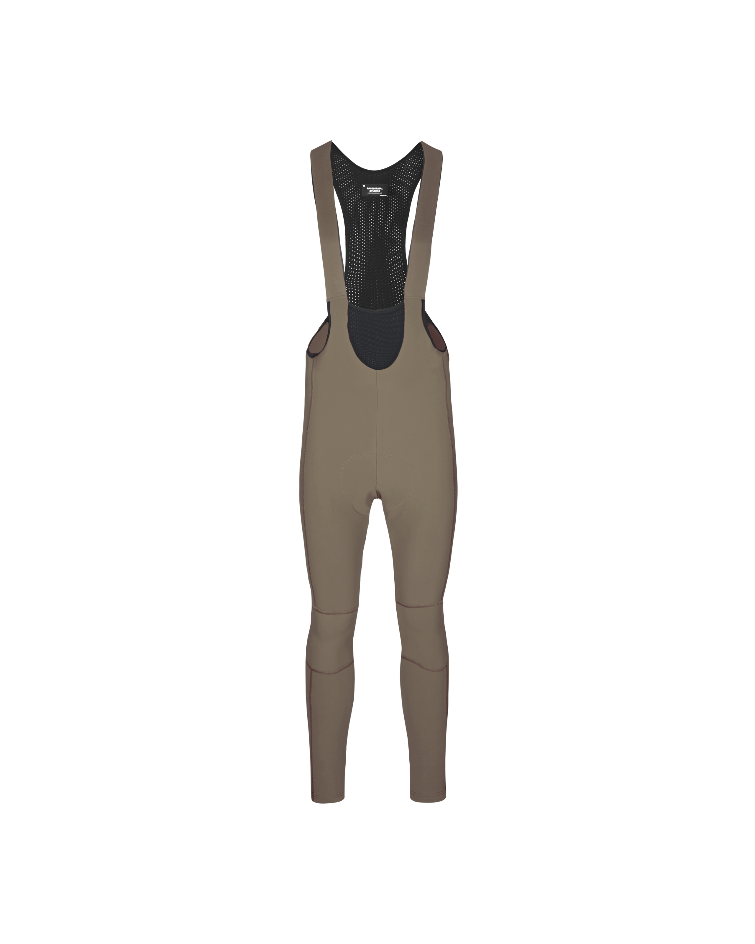 Dark Stone Mechanism Deep Winter Long cycling bibs, front flat lay with mesh bib straps