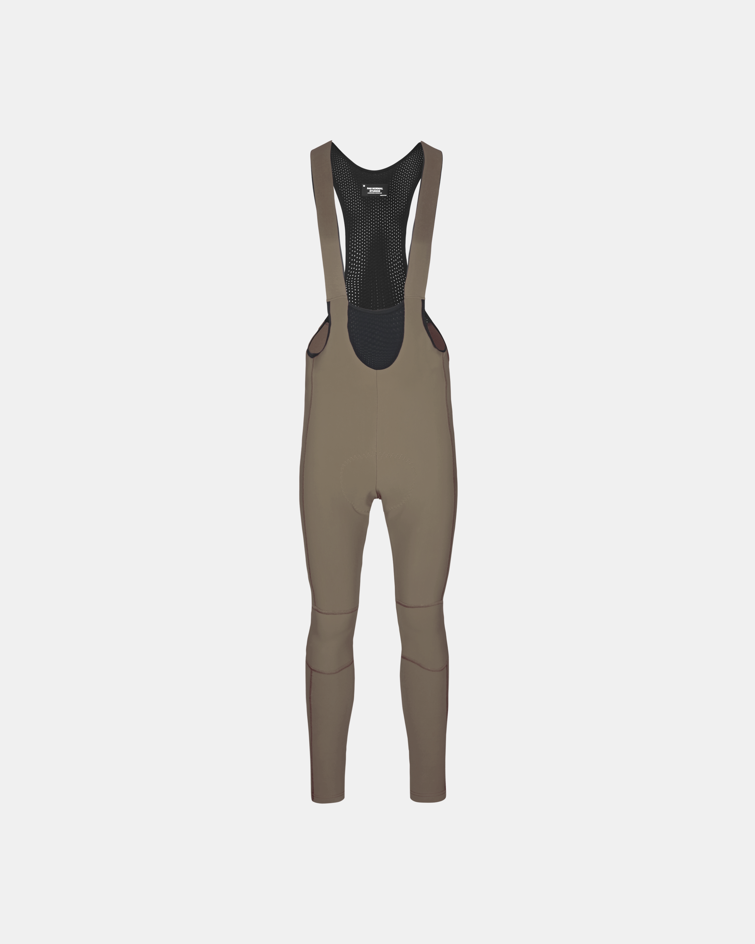 Dark Stone Mechanism Deep Winter Long cycling bibs, front flat lay with mesh bib straps