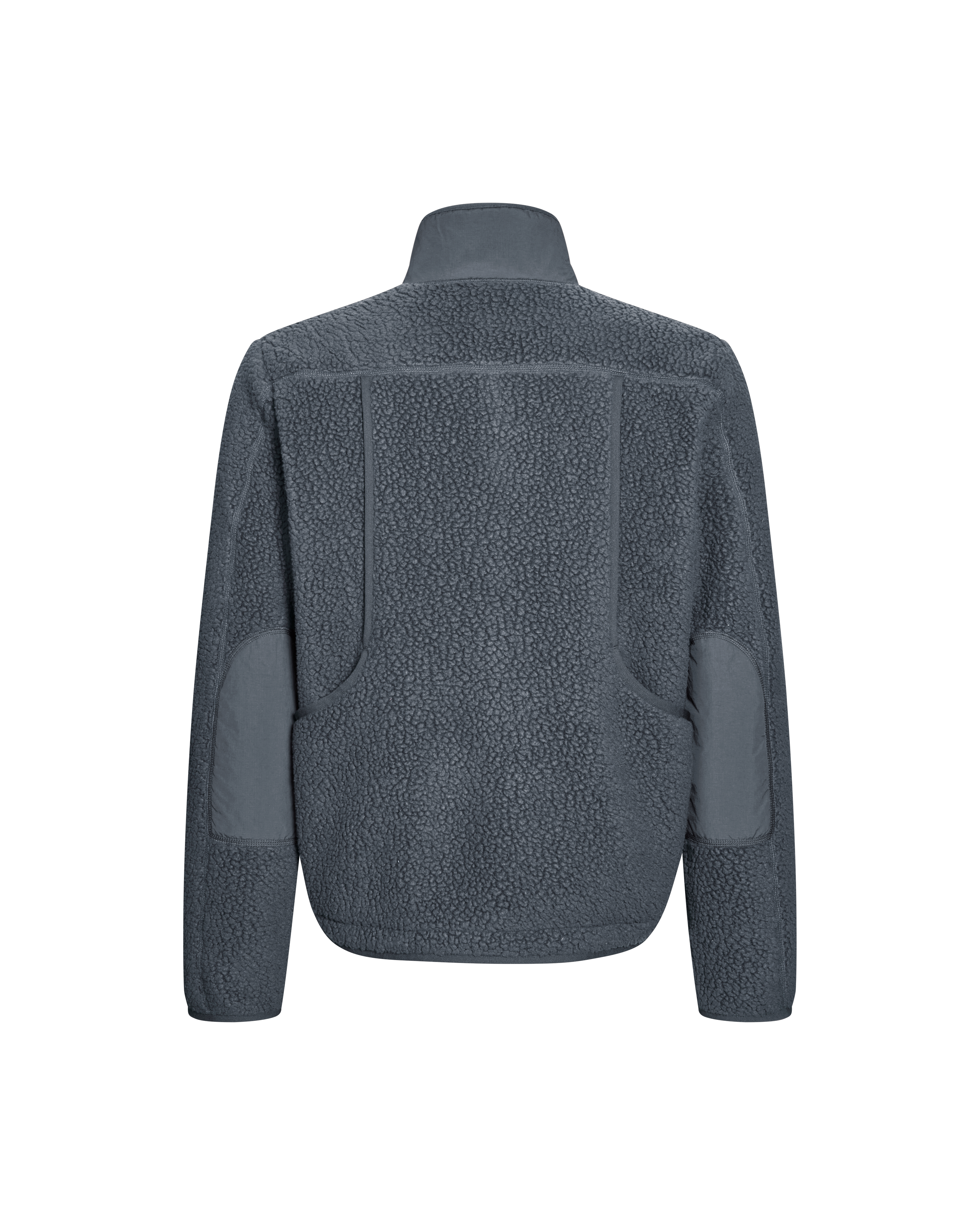 Grey Off-Race Pile Fleece jacket, rear view with contrast panels and textured fleece fabric