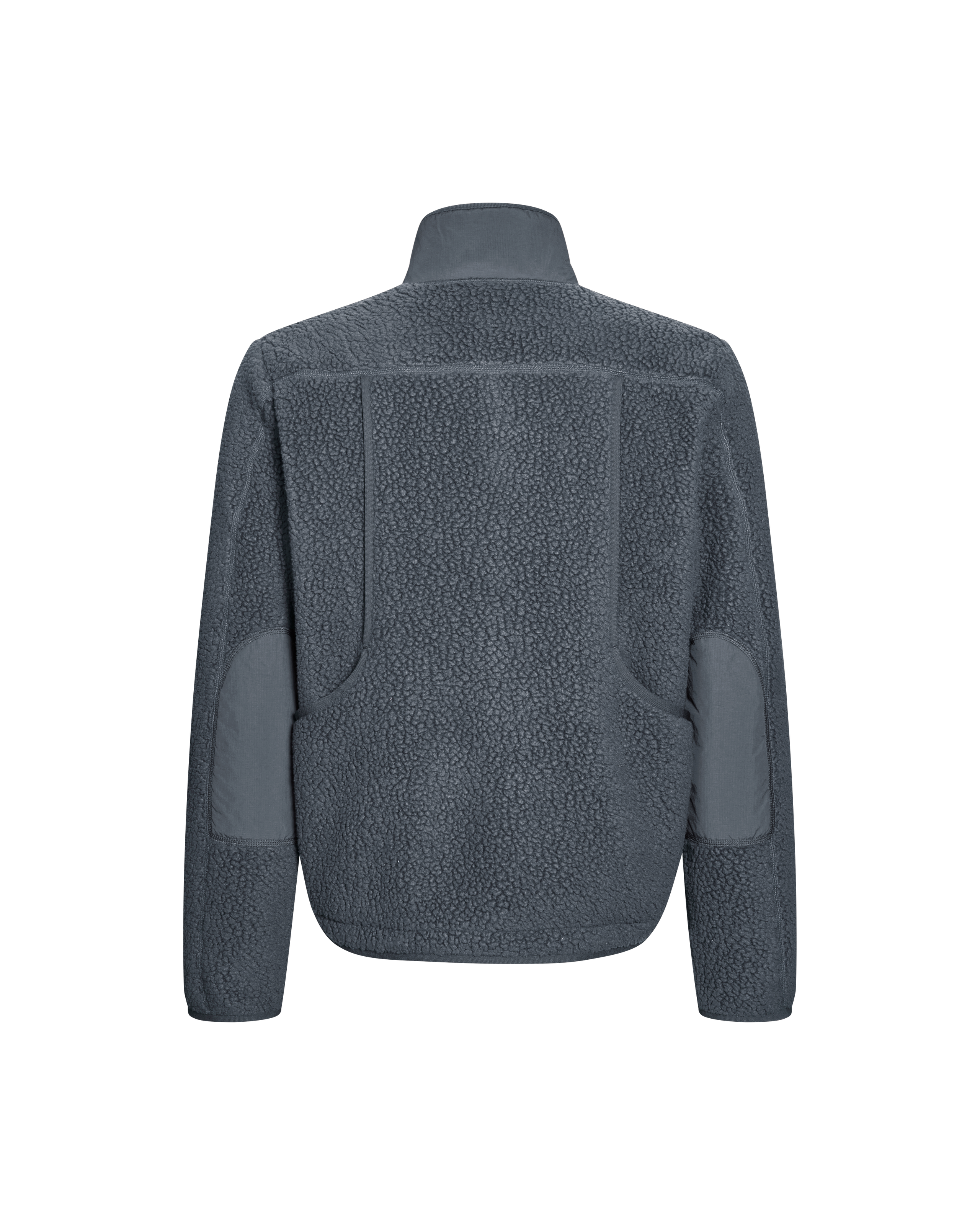 Grey Off-Race Pile Fleece jacket, rear view with contrast panels and textured fleece fabric