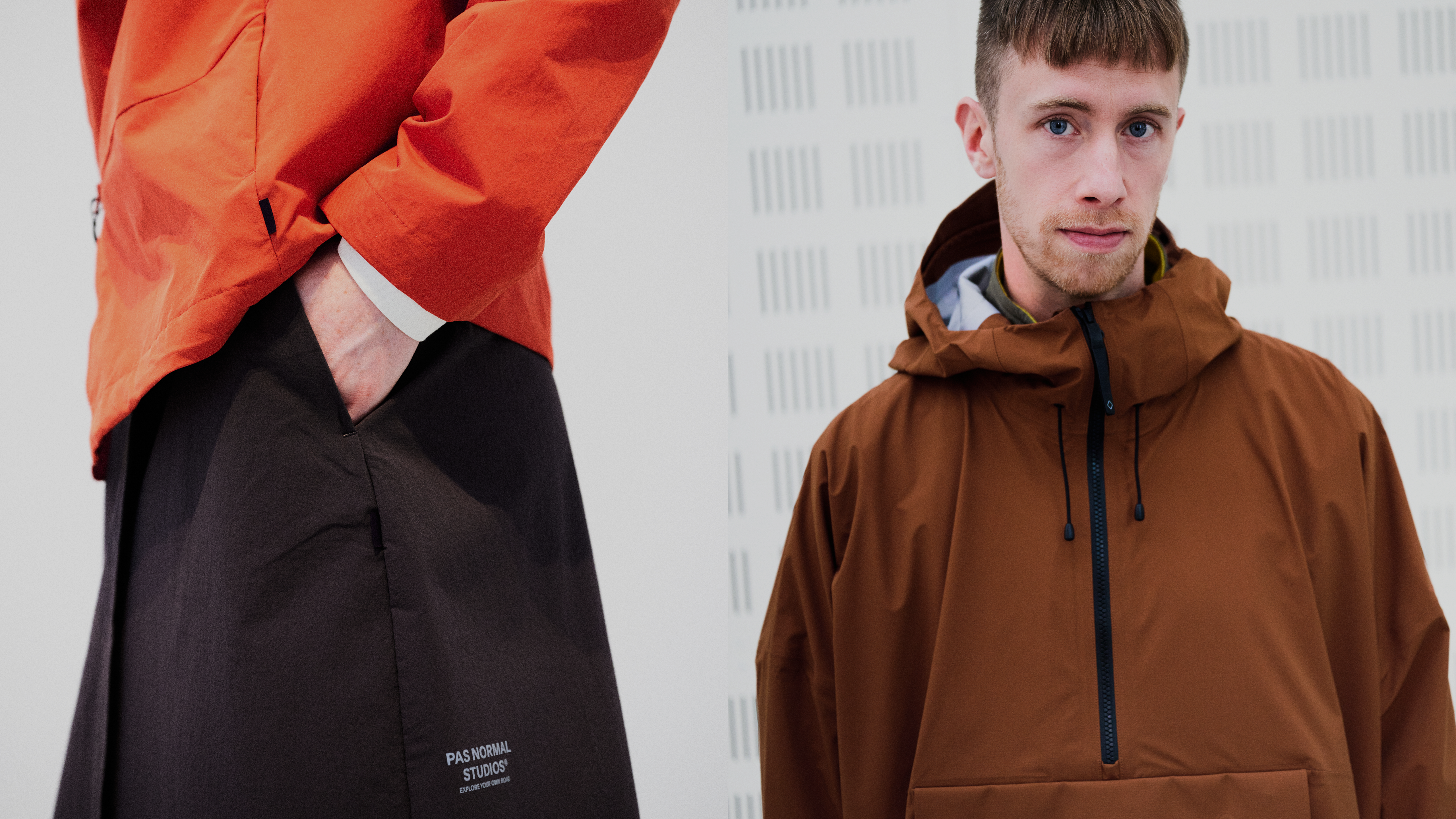 Brown Off-Race Light Fleece Half-Zip hoodie on model with front kangaroo pocket
