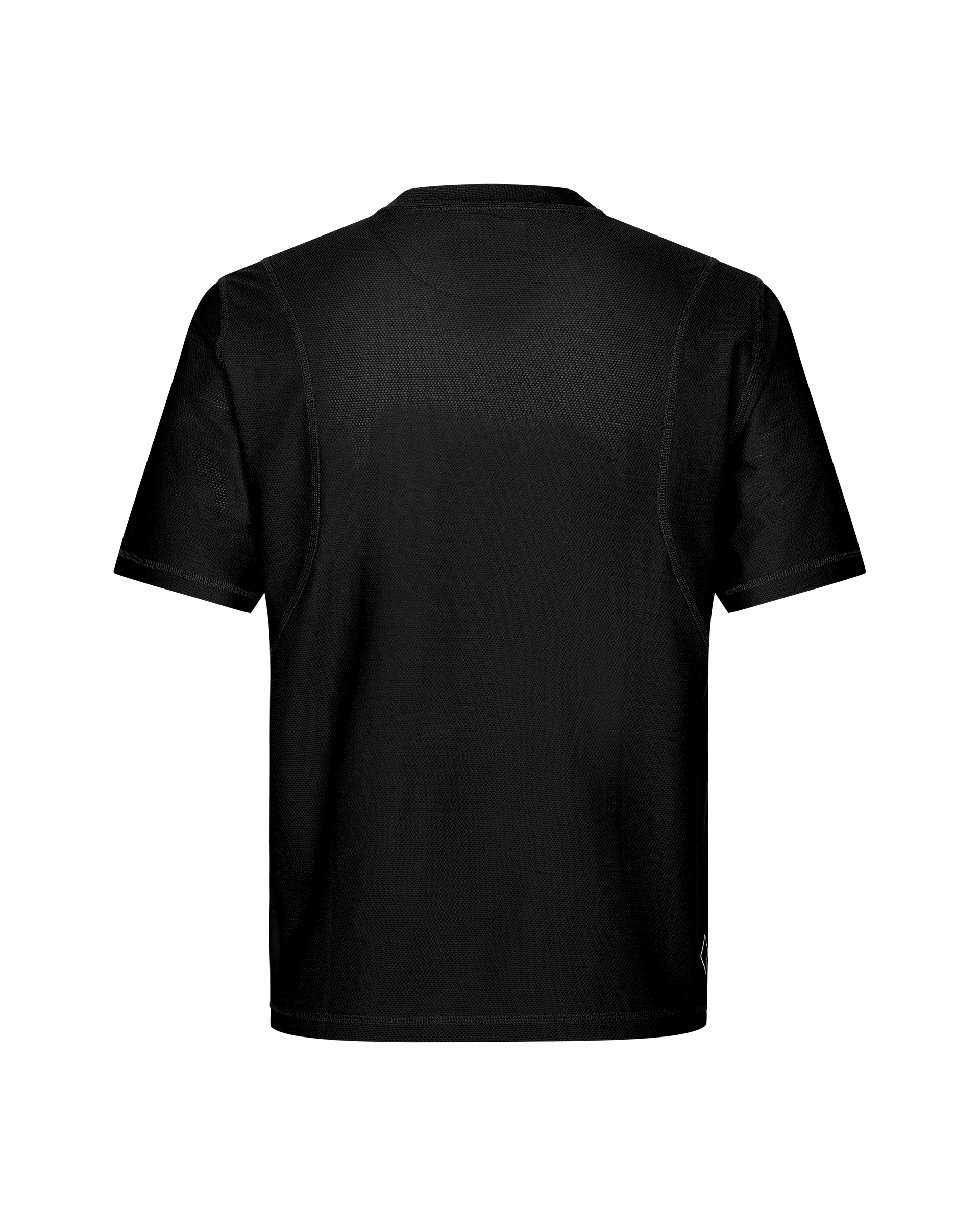 Black Balance T-shirt, rear flat lay with mesh back panel and contrast seams
