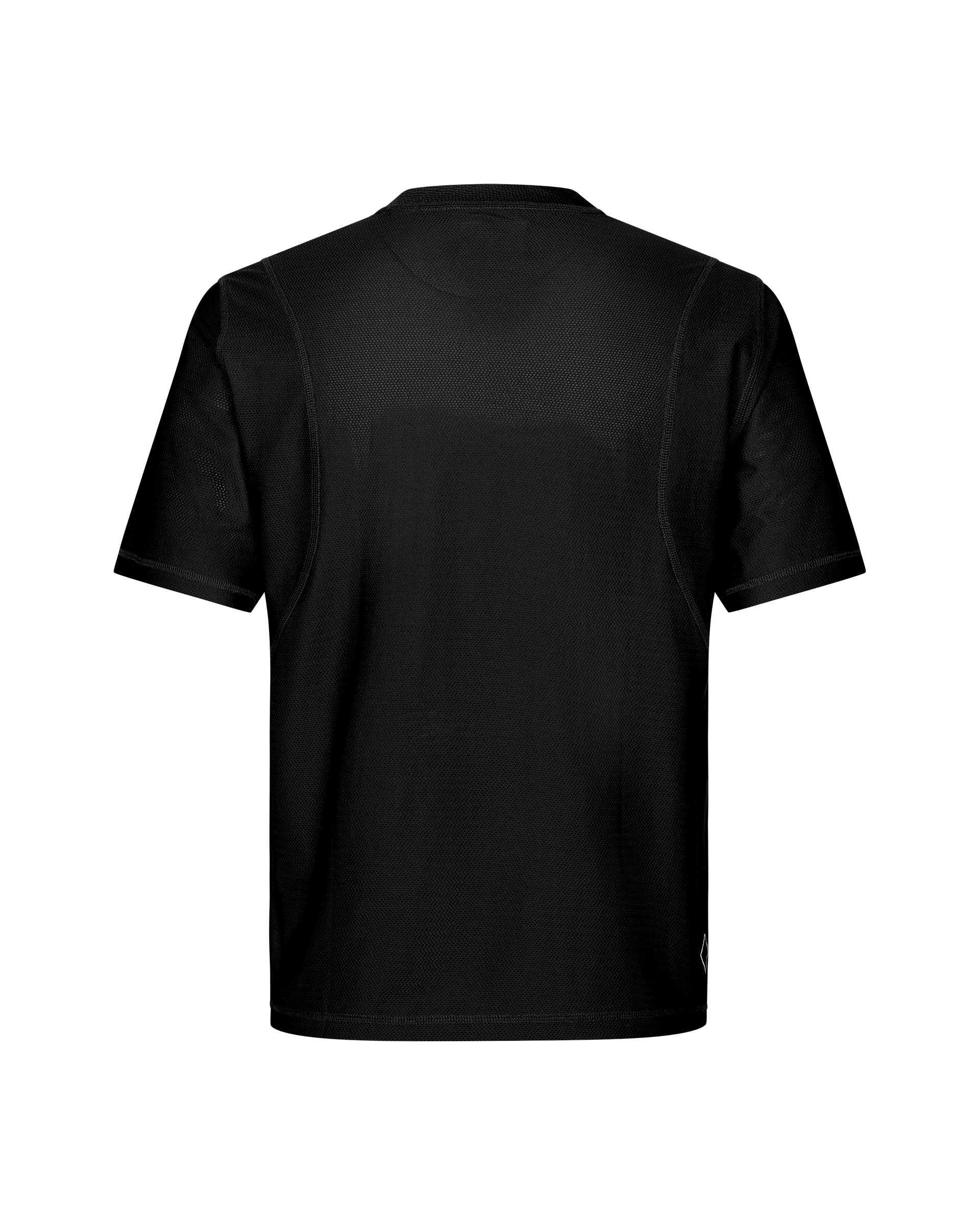 Black Balance T-shirt, rear flat lay with mesh back panel and contrast seams