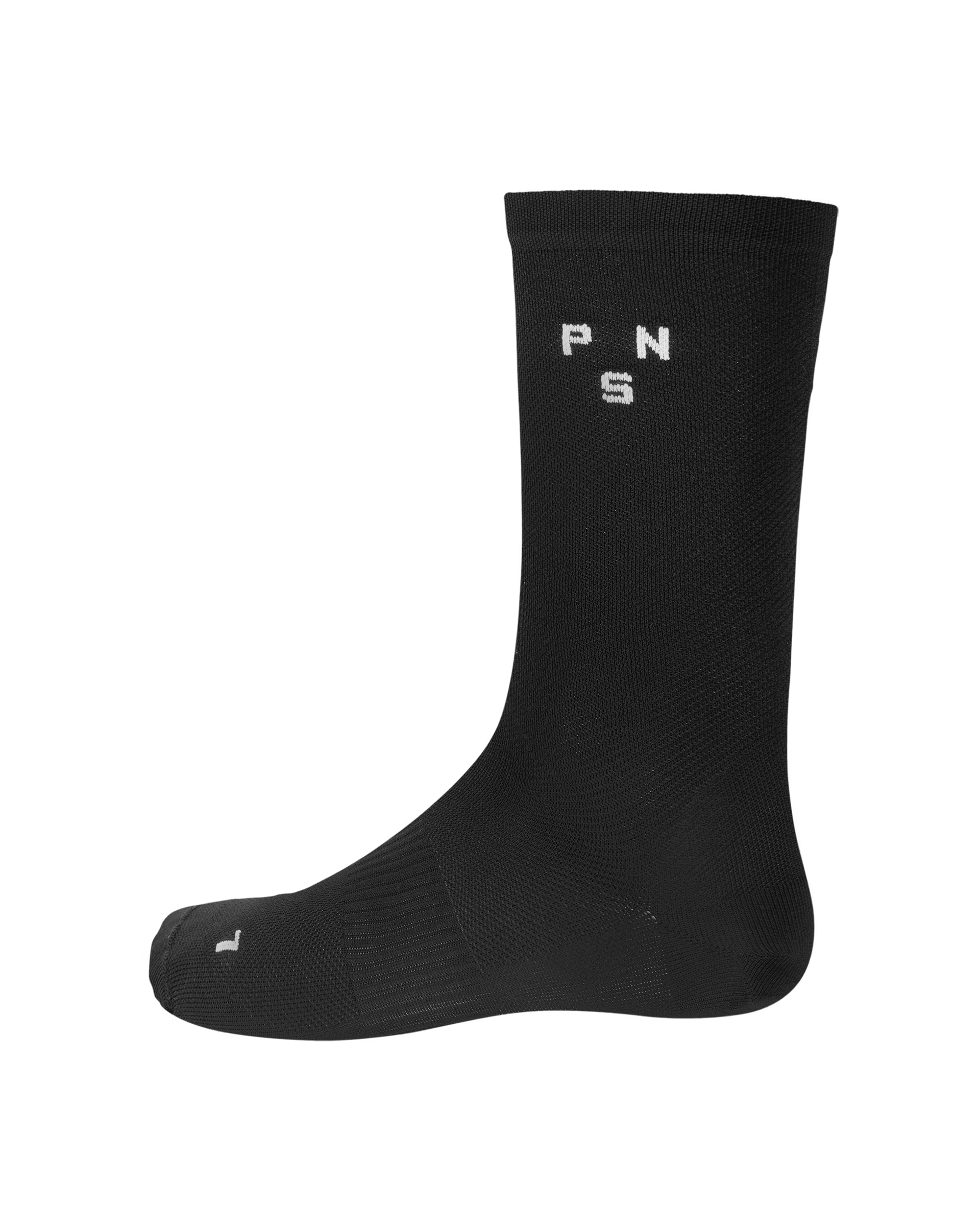 Black Essential Lightweight cycling socks, side view with white logo