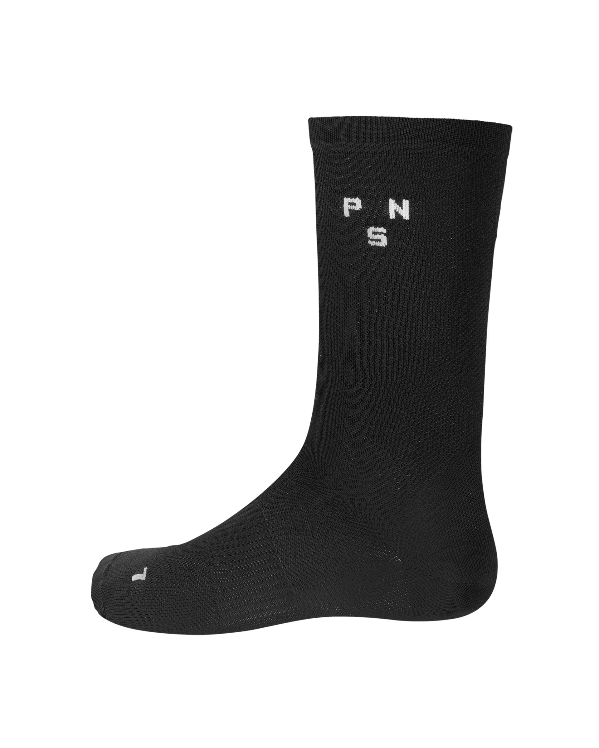 Black Essential Lightweight cycling socks, side view with white logo