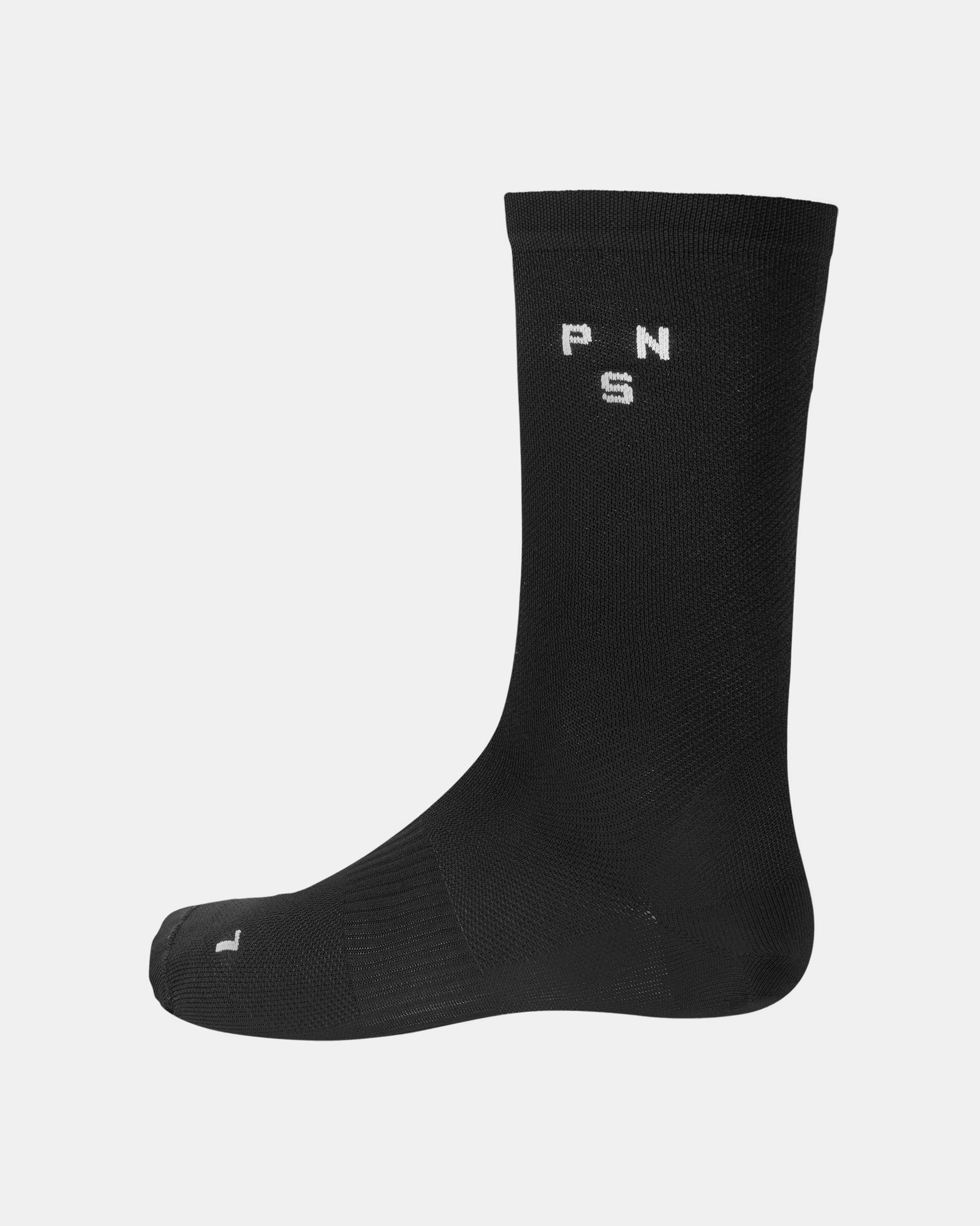 Black Essential Lightweight cycling socks, side view with white logo