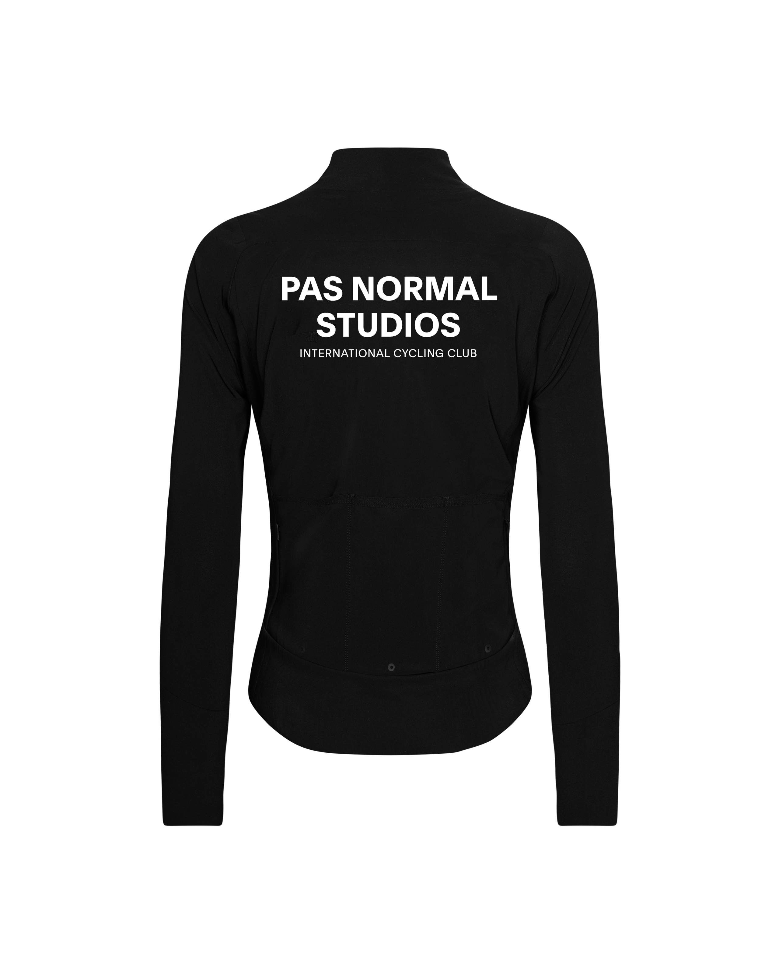Black Mechanism women's thermal cycling jacket, rear flat lay with white back print