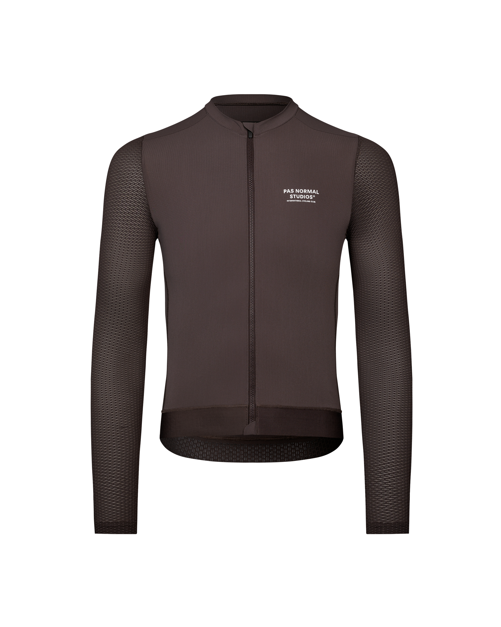 Dark Purple Essential Light long sleeve cycling jersey, front view with textured sleeves