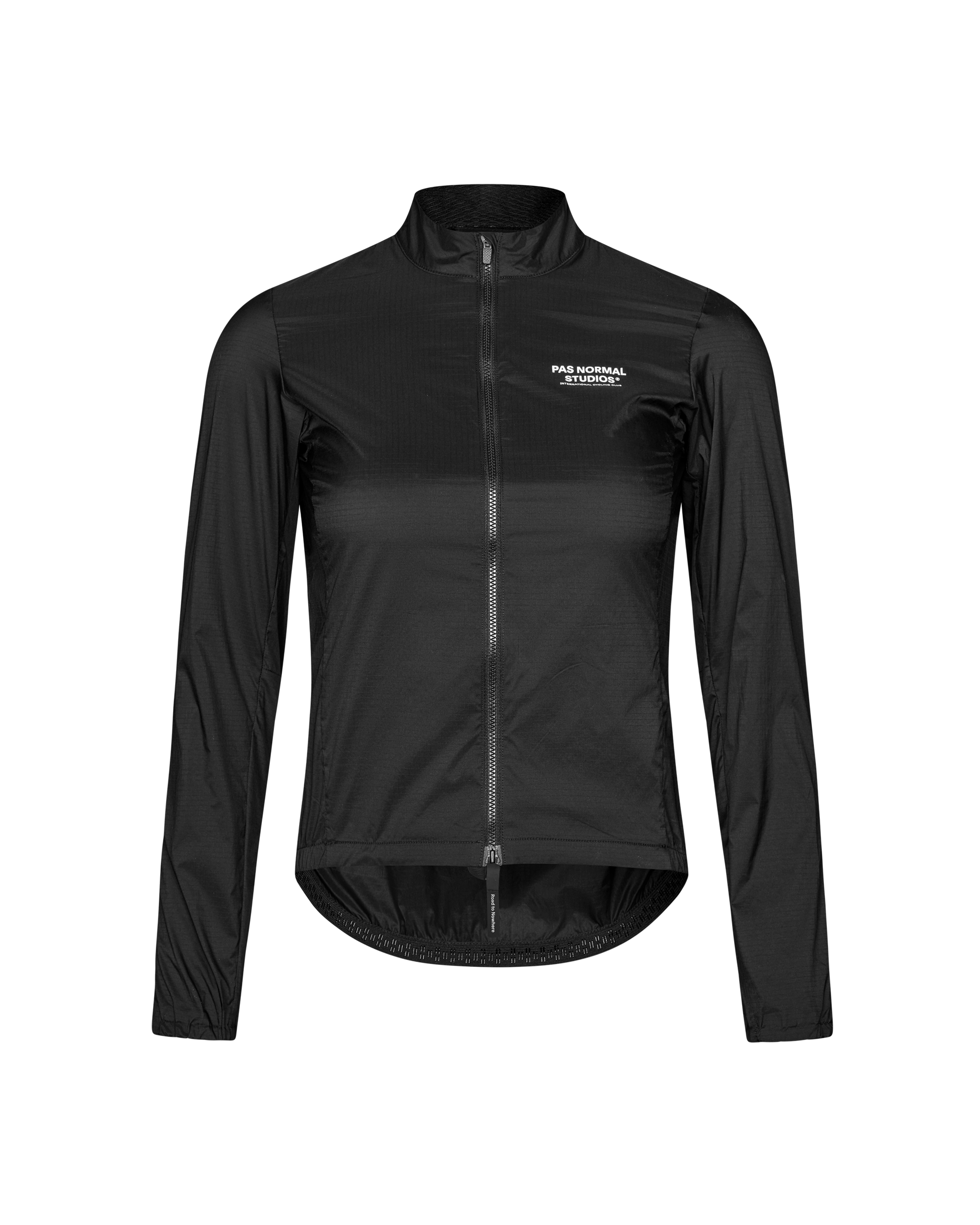 Black Essential Insulated cycling jacket, front view with full zip and white chest logo