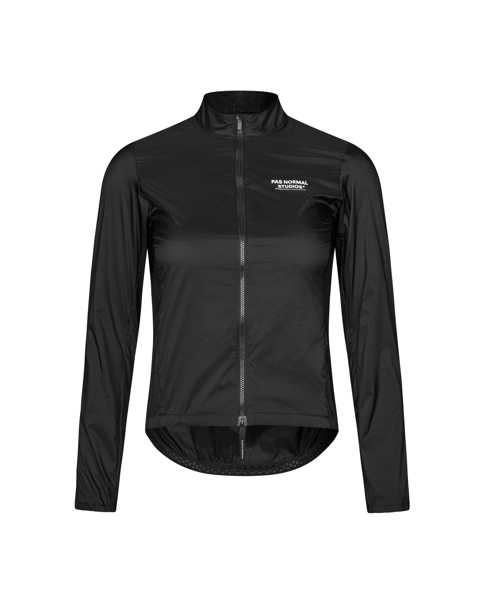 Black Essential Insulated cycling jacket, front view with full zip and white chest logo