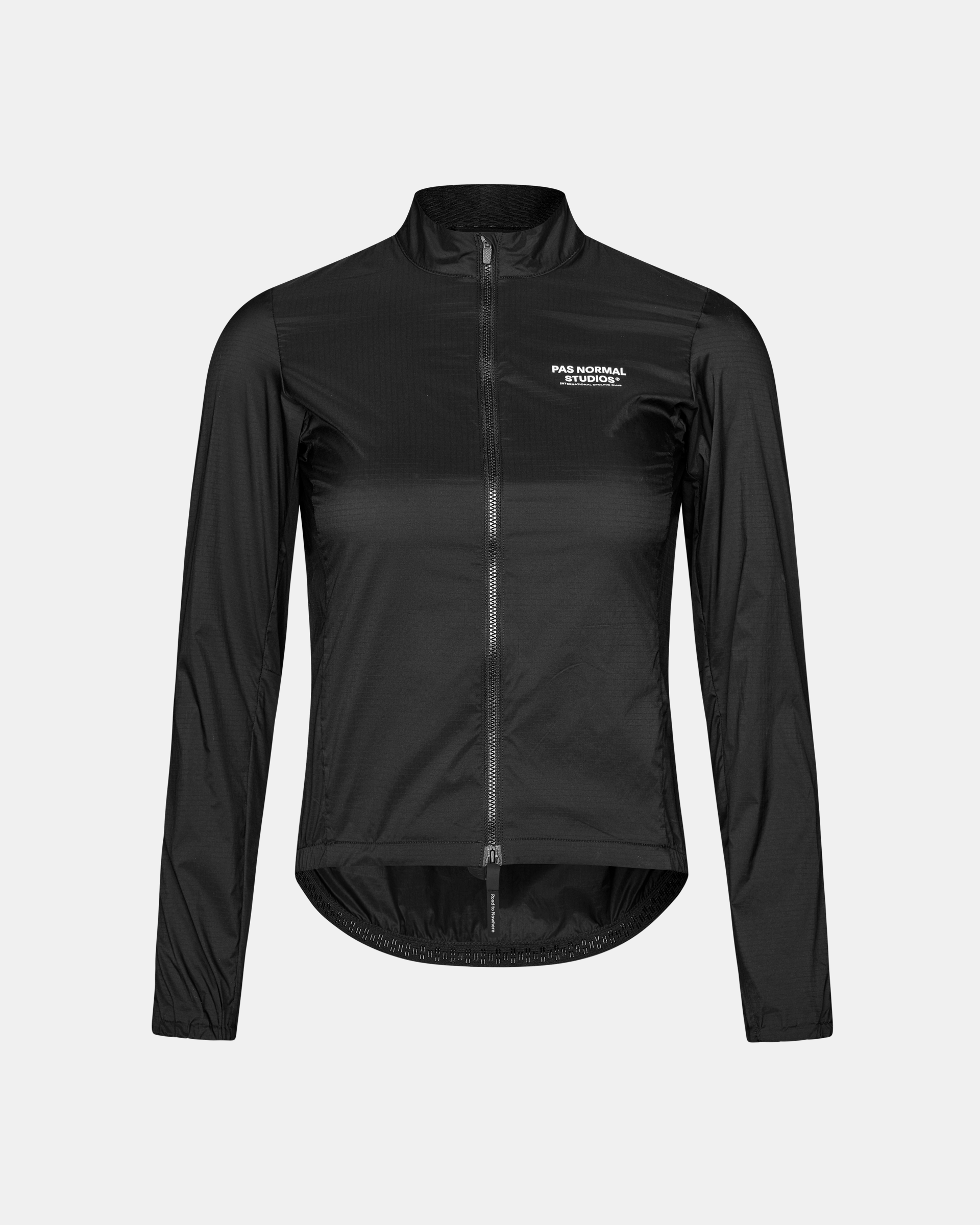 Black Essential Insulated cycling jacket, front view with full zip and white chest logo