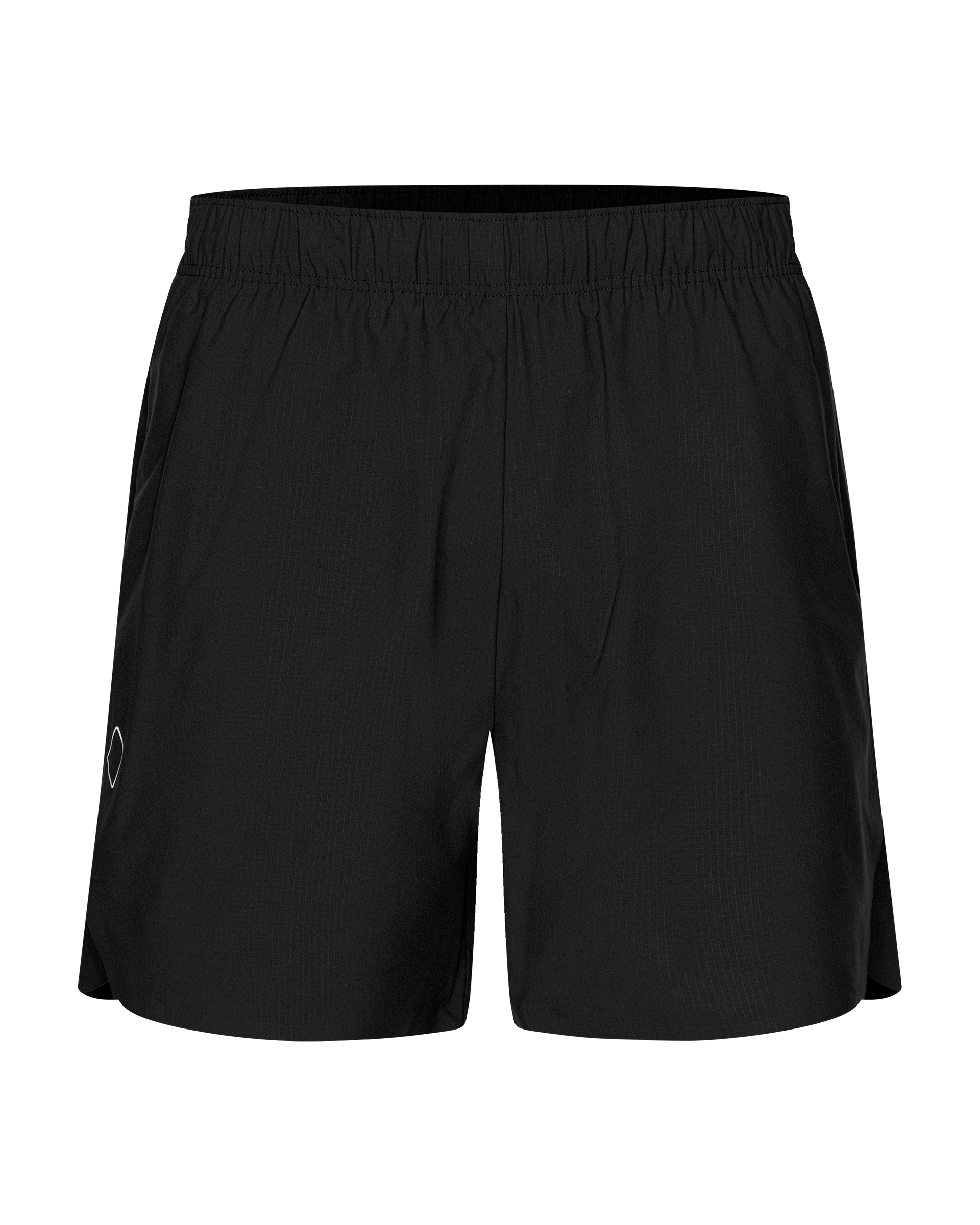 Black Balance shorts, front flat lay with elastic waistband and side logo