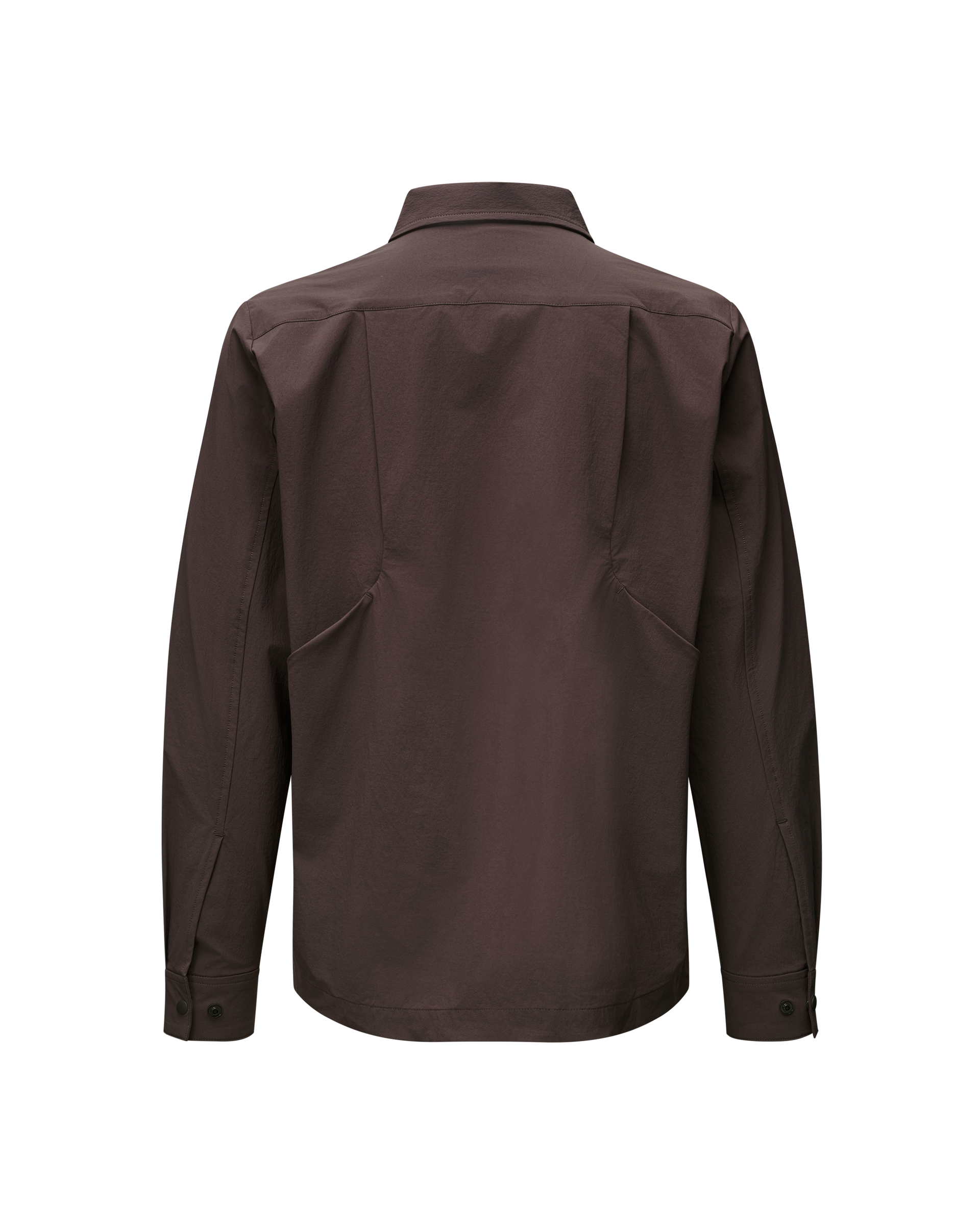 Dark Purple Off-Race Tech Overshirt, rear view with collar and buttoned cuffs