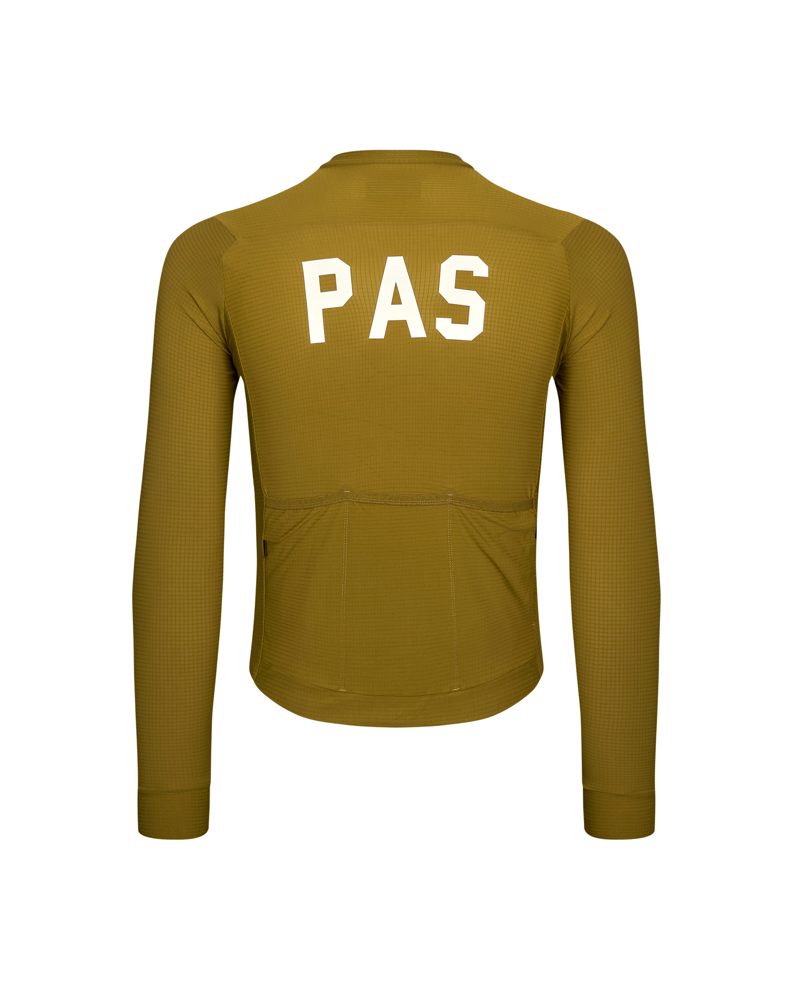 Khaki Green PAS Mechanism Pro long sleeve cycling jersey, rear view with white back logo