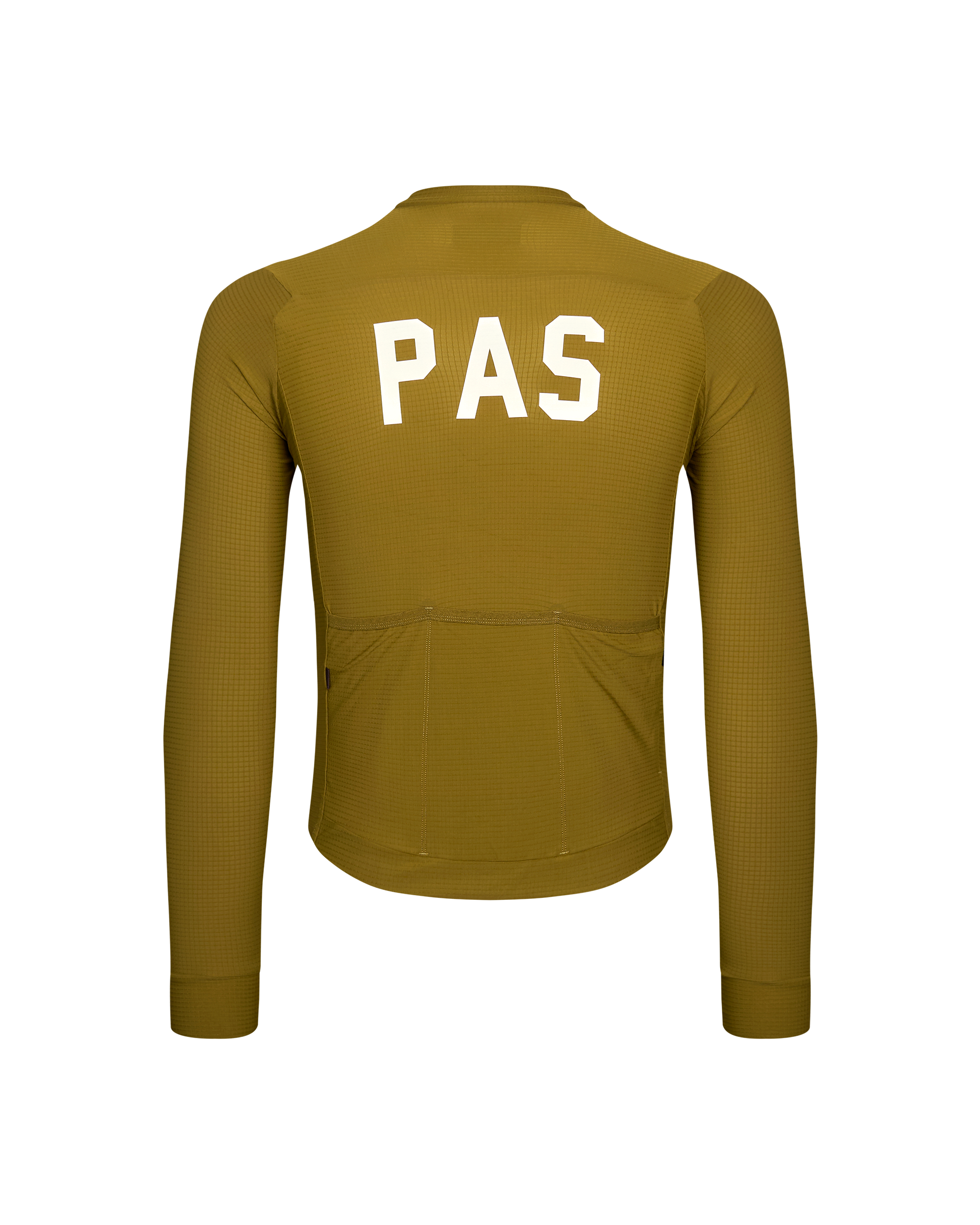 Khaki Green PAS Mechanism Pro long sleeve cycling jersey, rear view with white back logo