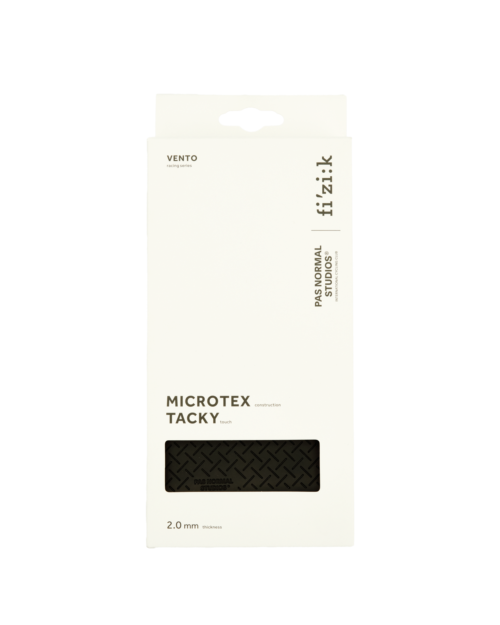 Black Fizik bar tape with diamond pattern grip texture, flat product specification sheet