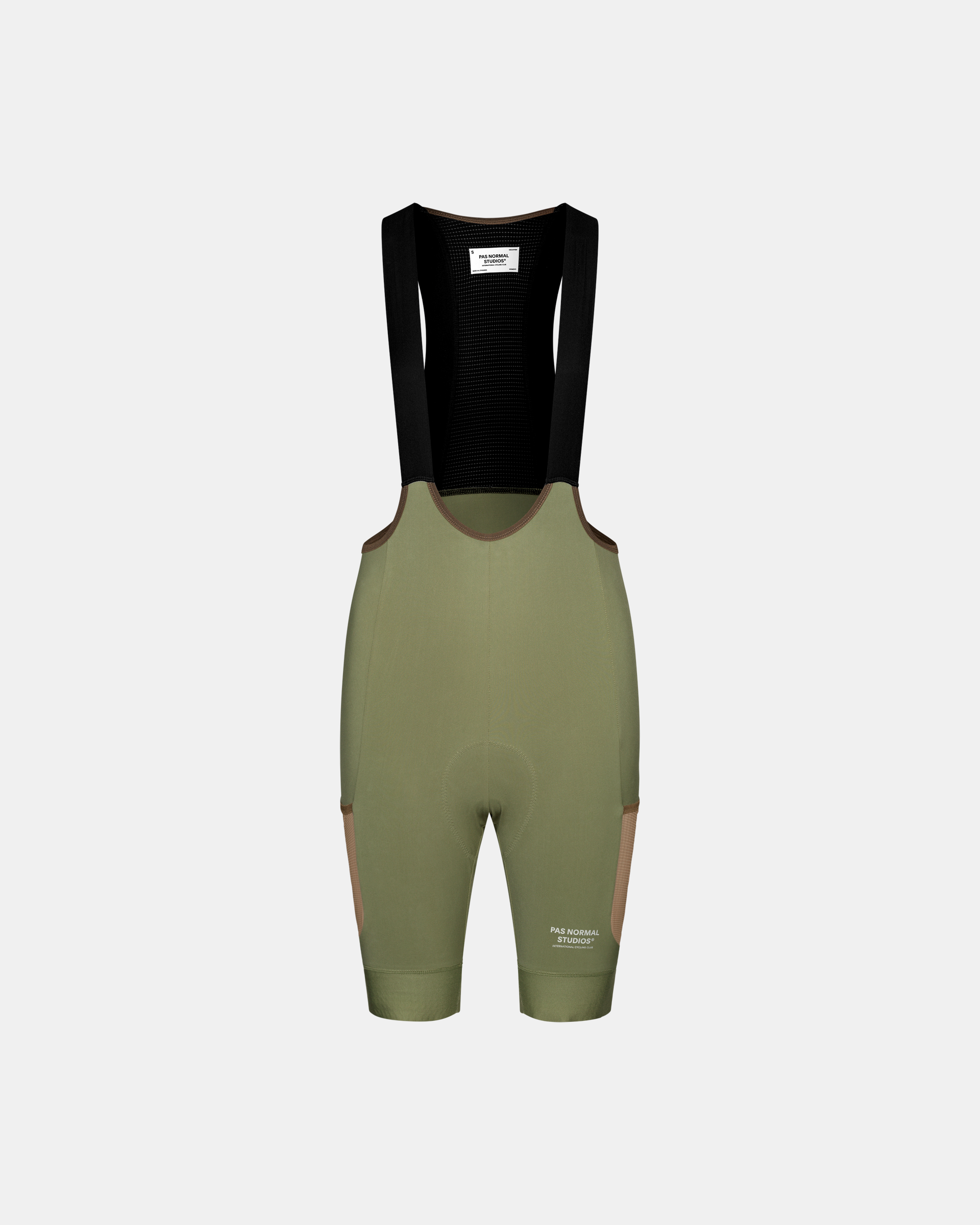 Green Essential Light Long Sleeve cycling jersey, front flat lay with black mesh bib straps