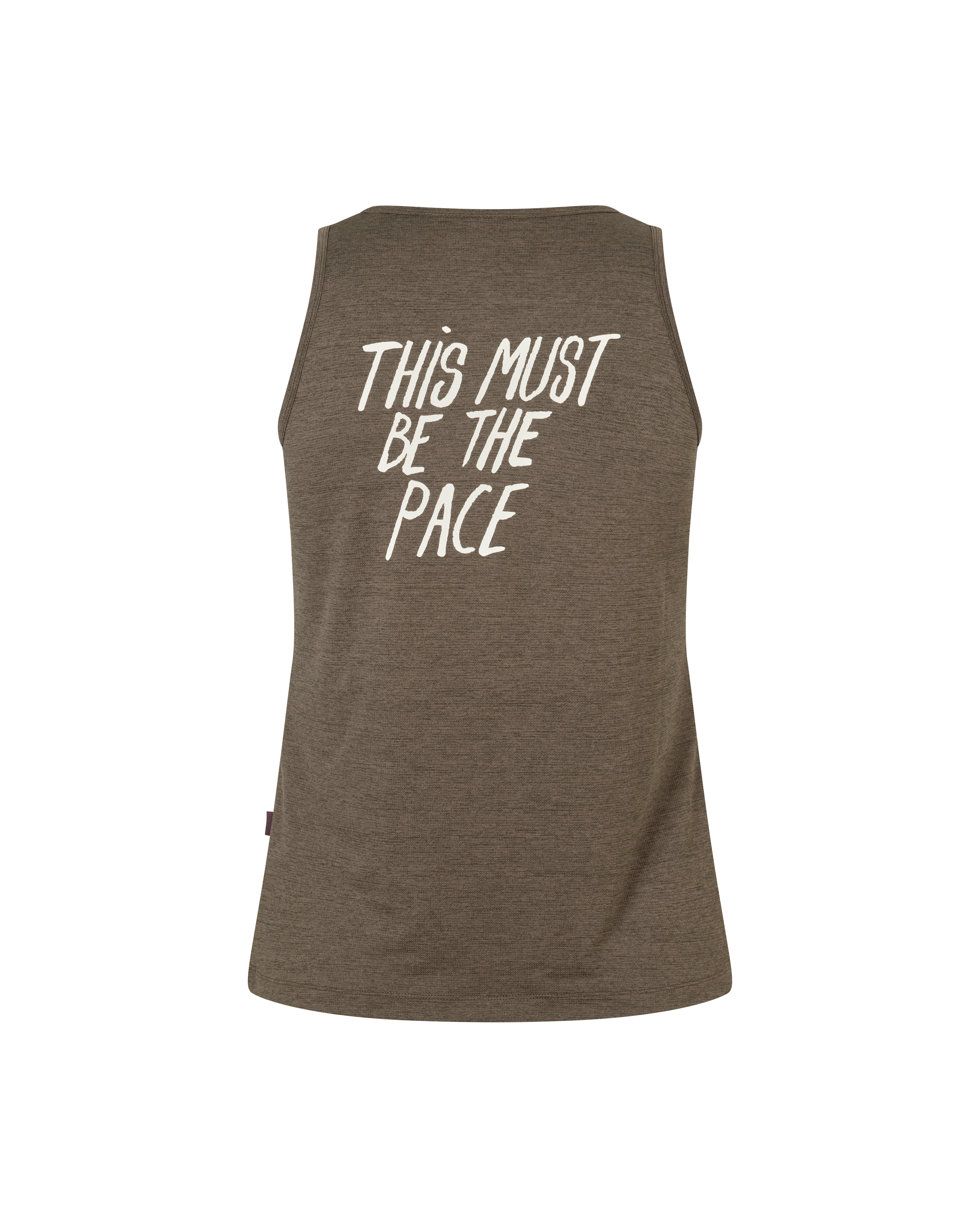 Purple Balance singlet, rear flat lay with white text print