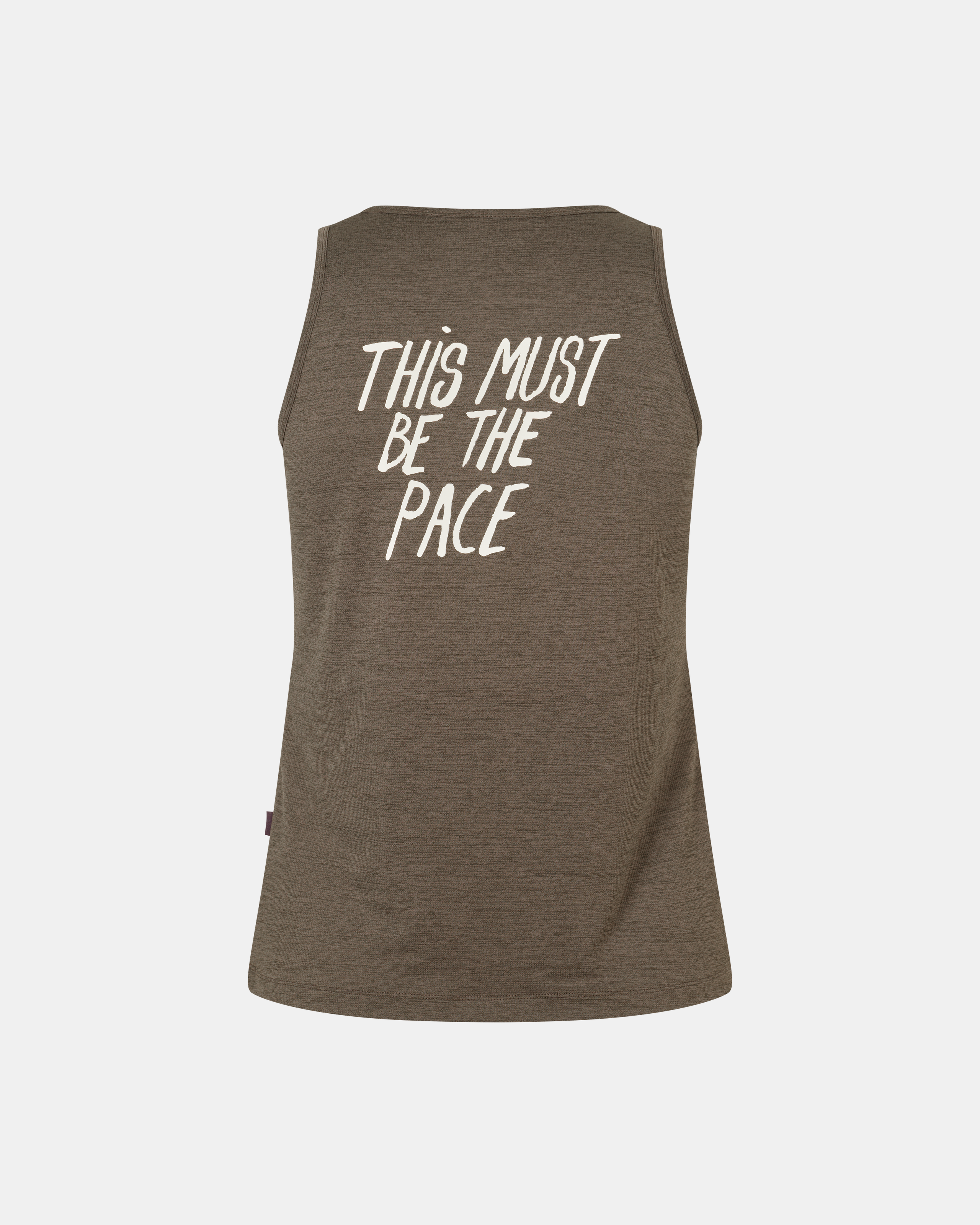 Purple Balance singlet, rear flat lay with white text print
