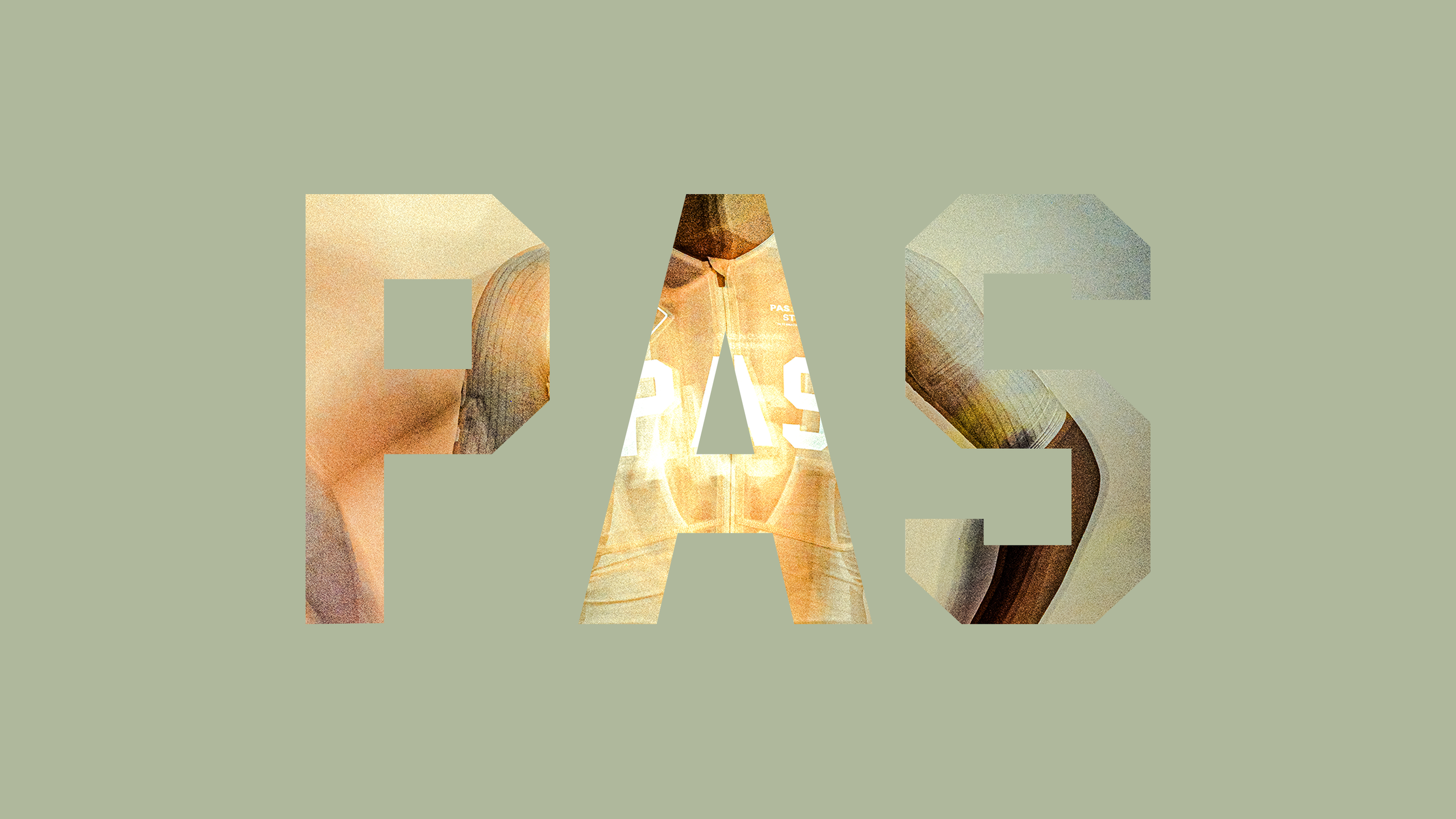 PAS collection logo with cycling imagery cutout against sage green background