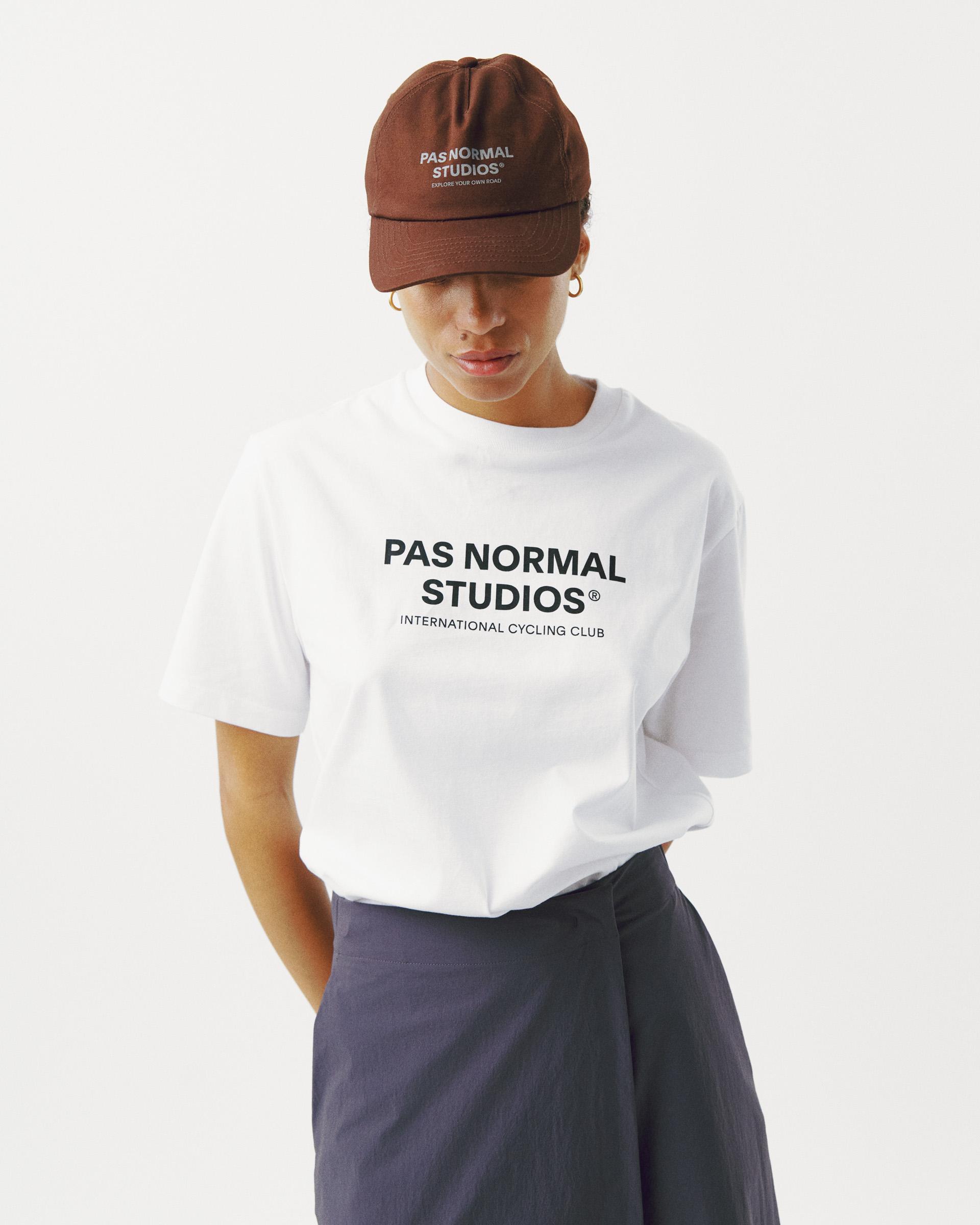 White Off-Race Logo T-shirt on model, front view with bold black chest logo print