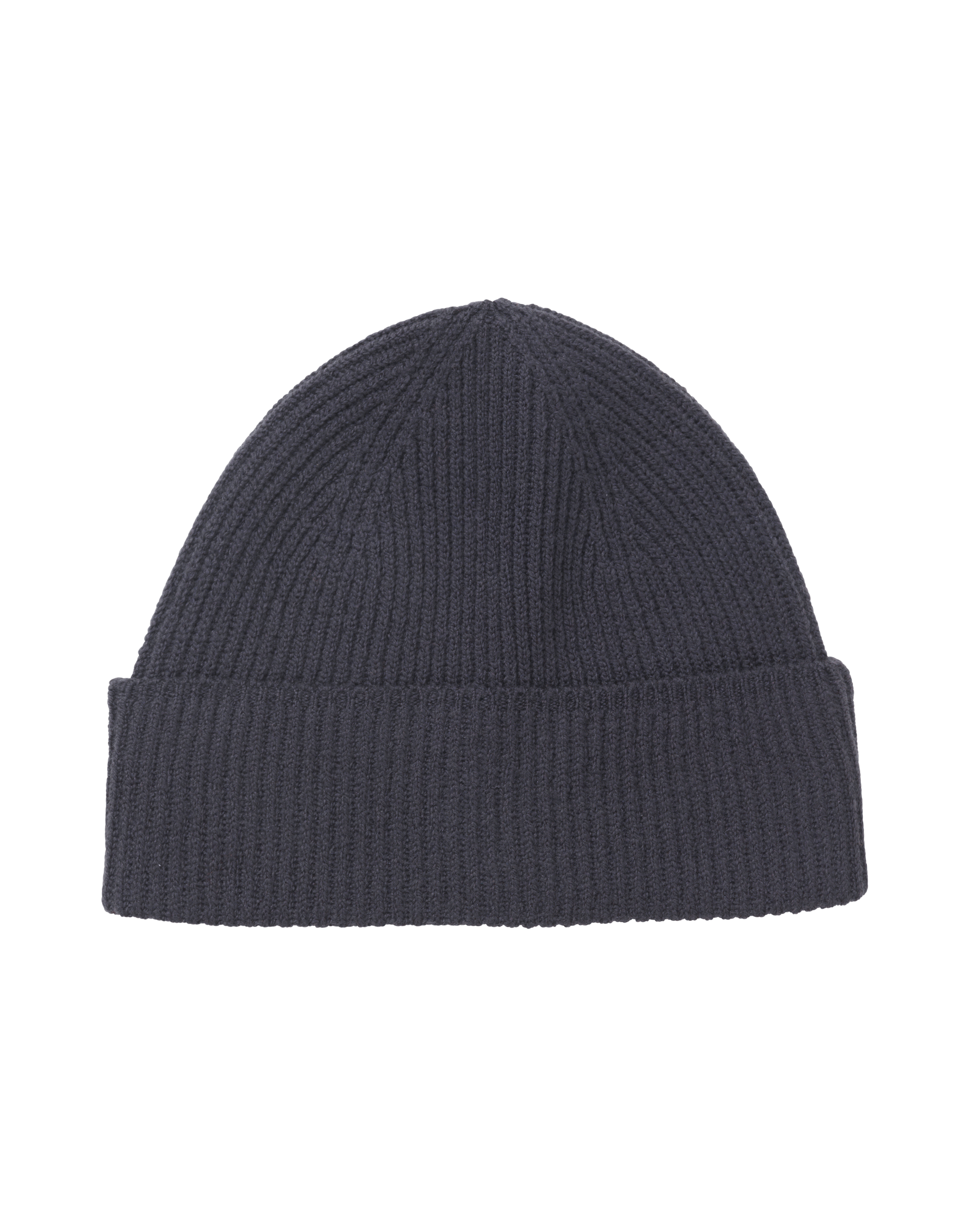 Grey Off-Race Merino Knit beanie, front view with ribbed knit texture