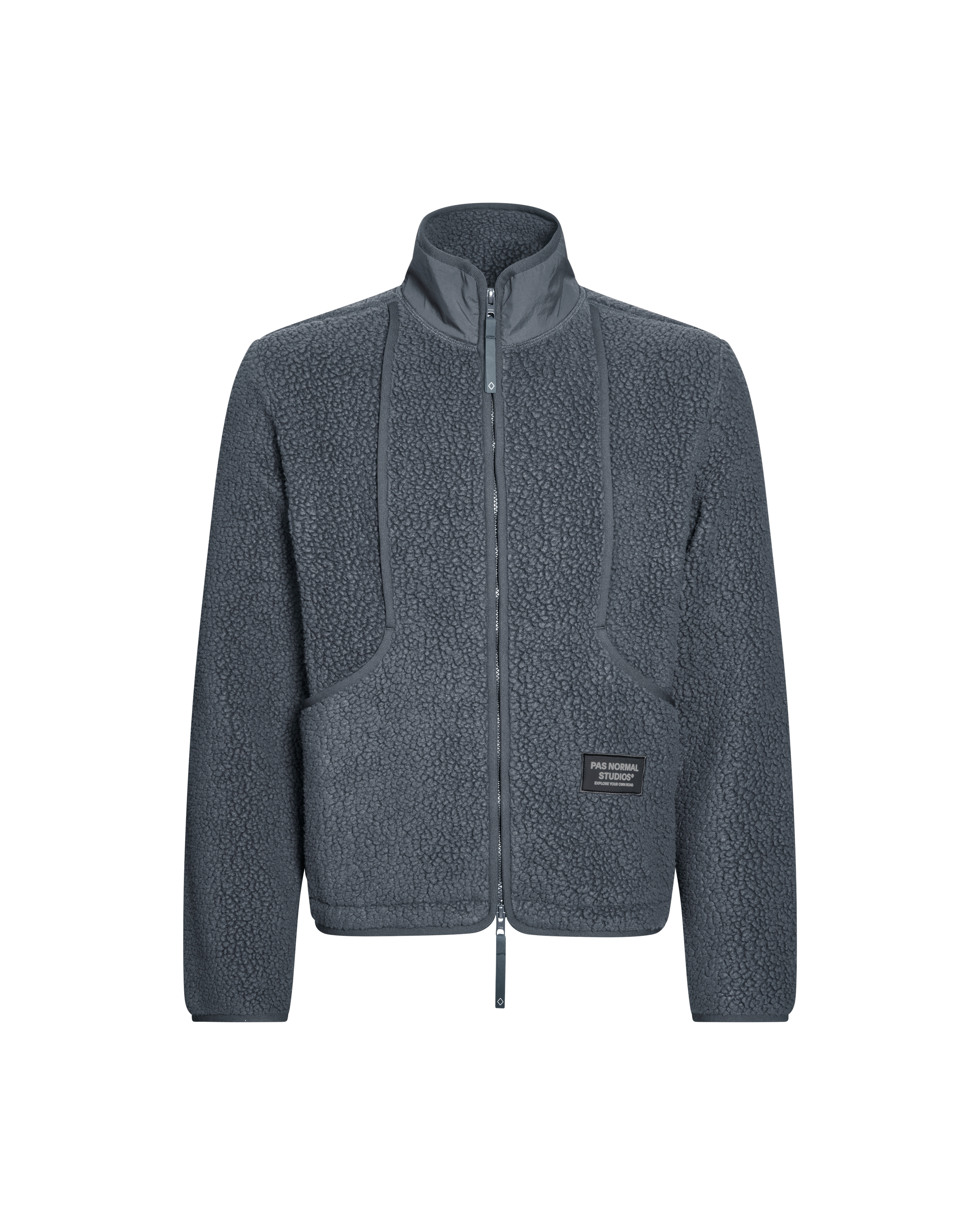 Steel Off-Race Pile Fleece jacket, front view with textured fleece and full zip