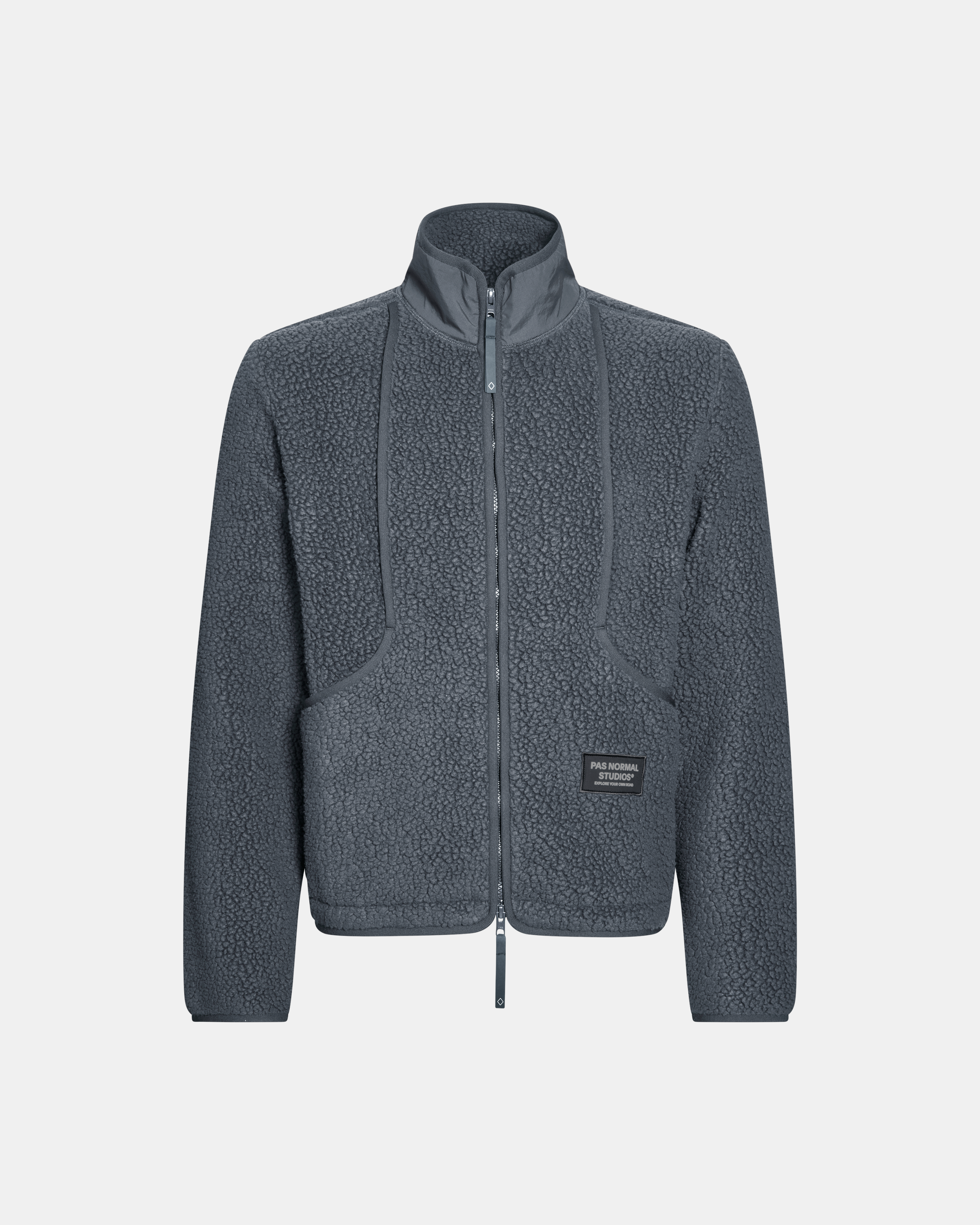 Steel Off-Race Pile Fleece jacket, front view with textured fleece and full zip