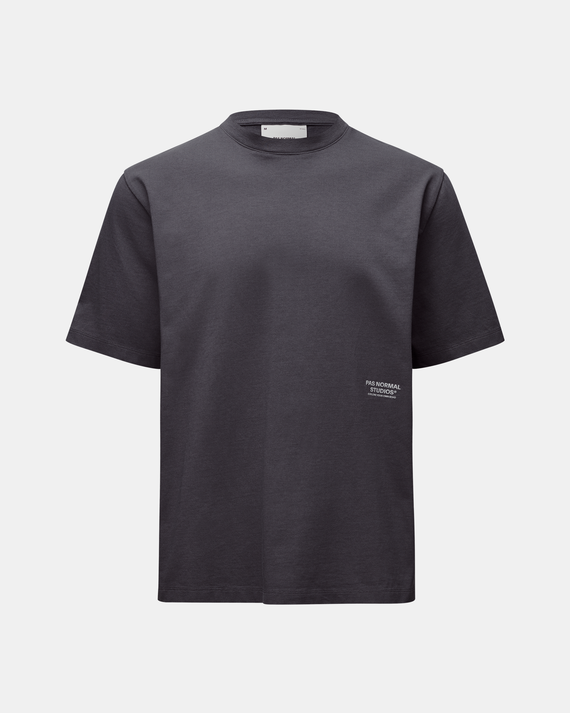 Grey Off-Race t-shirt, front view with white logo patch