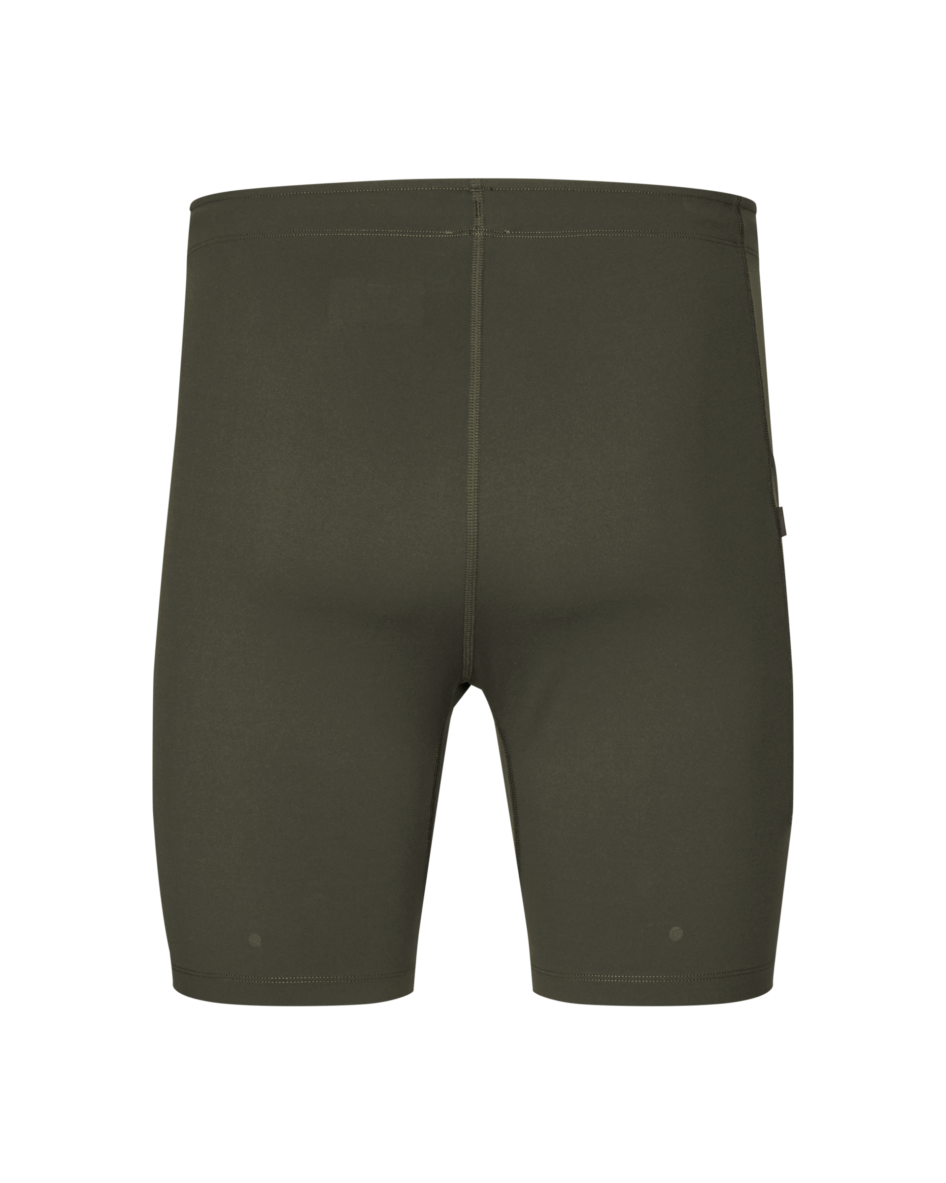 Dark Olive Balance short tights, front flat lay with contrast stitching