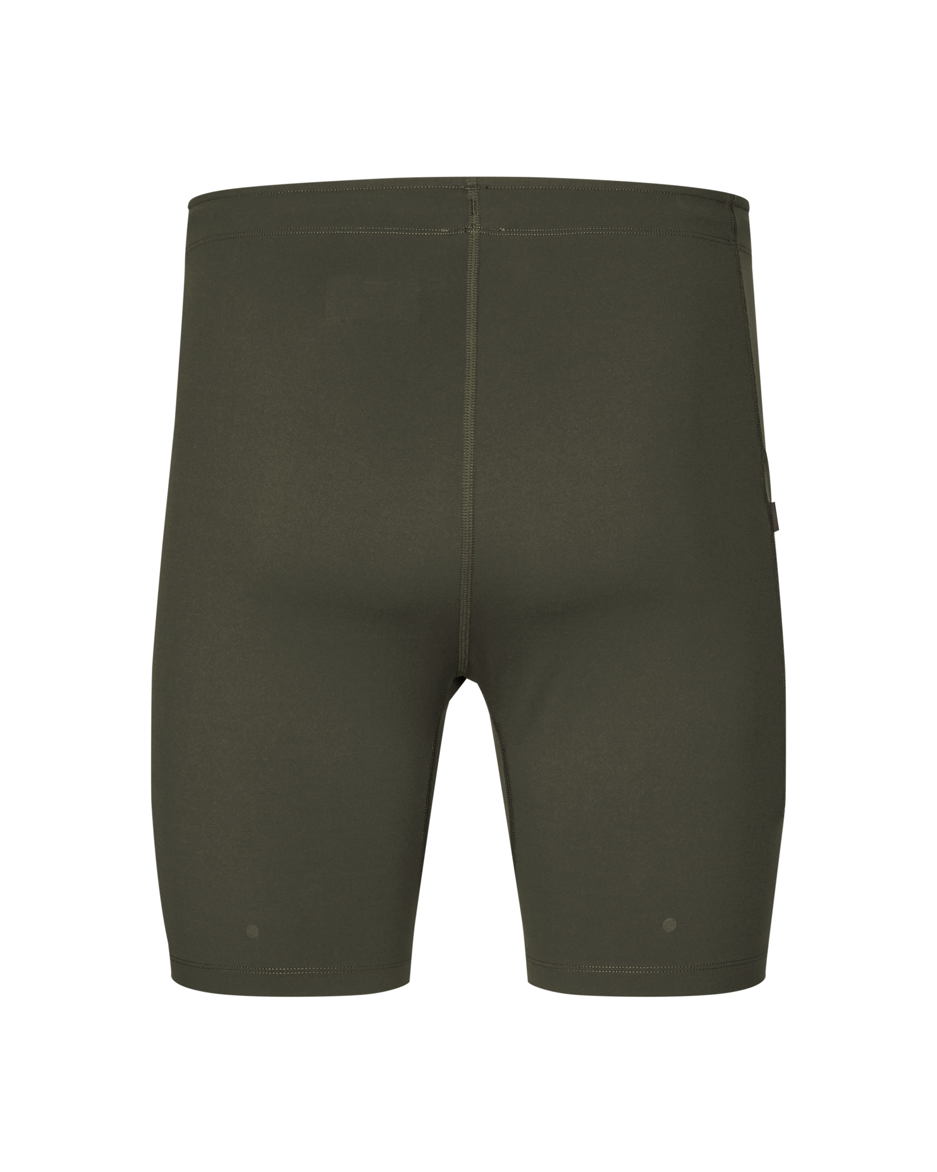 Dark Olive Balance short tights, front flat lay with contrast stitching