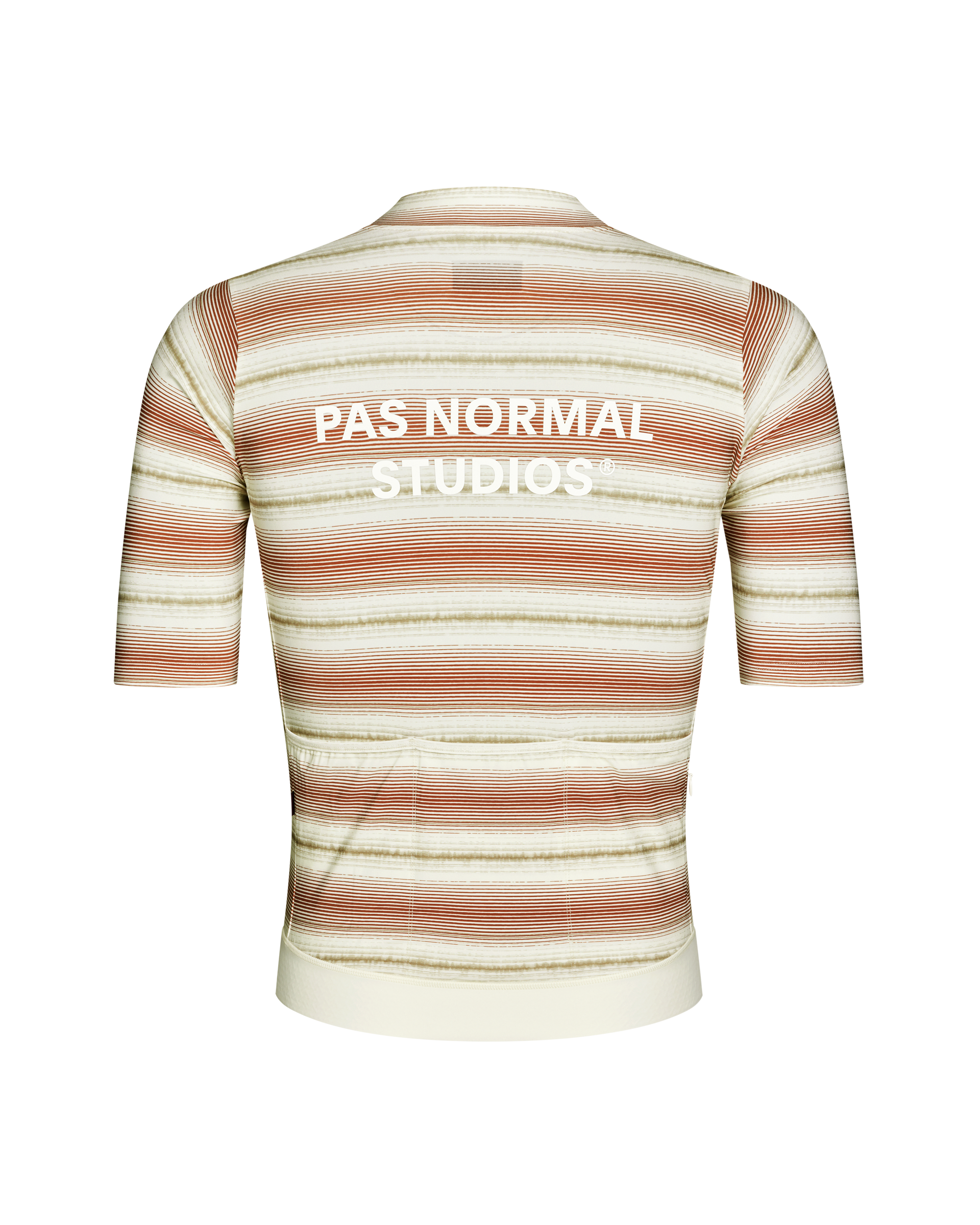 Off White Essential cycling jersey, rear view with horizontal stripe pattern