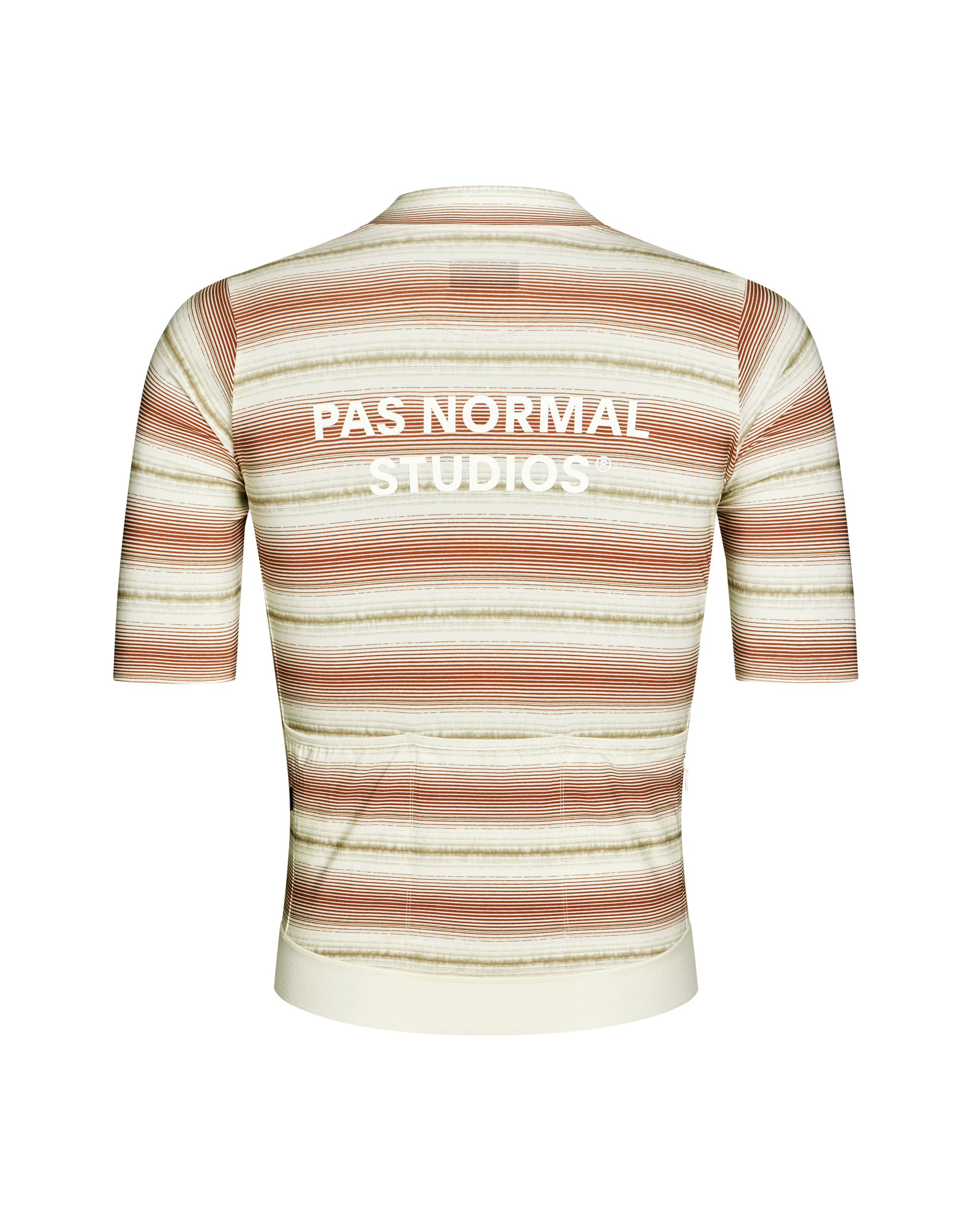 Off White Essential cycling jersey, rear view with horizontal stripe pattern