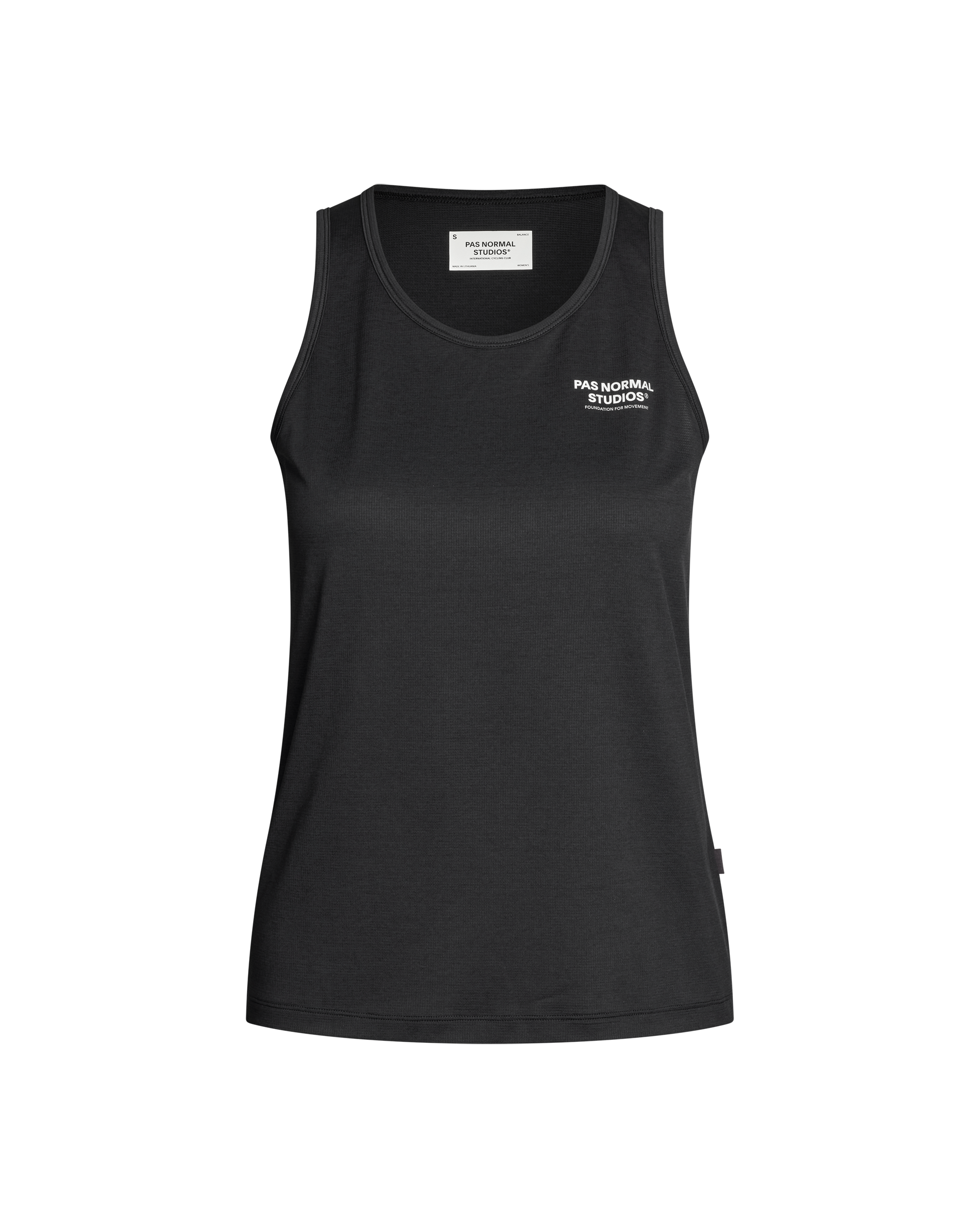 Black Balance singlet, front view with white chest logo