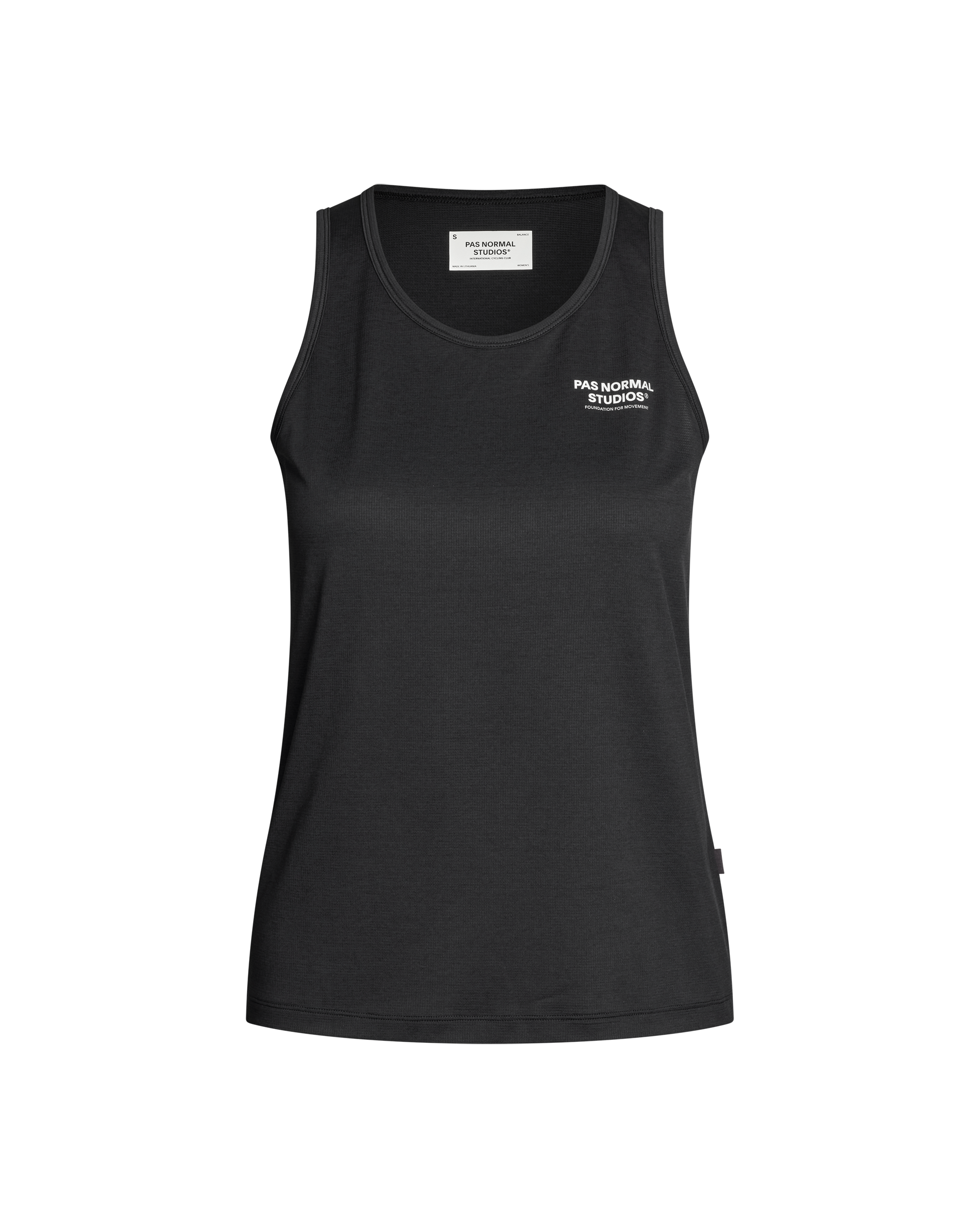 Black Balance singlet, front view with white chest logo