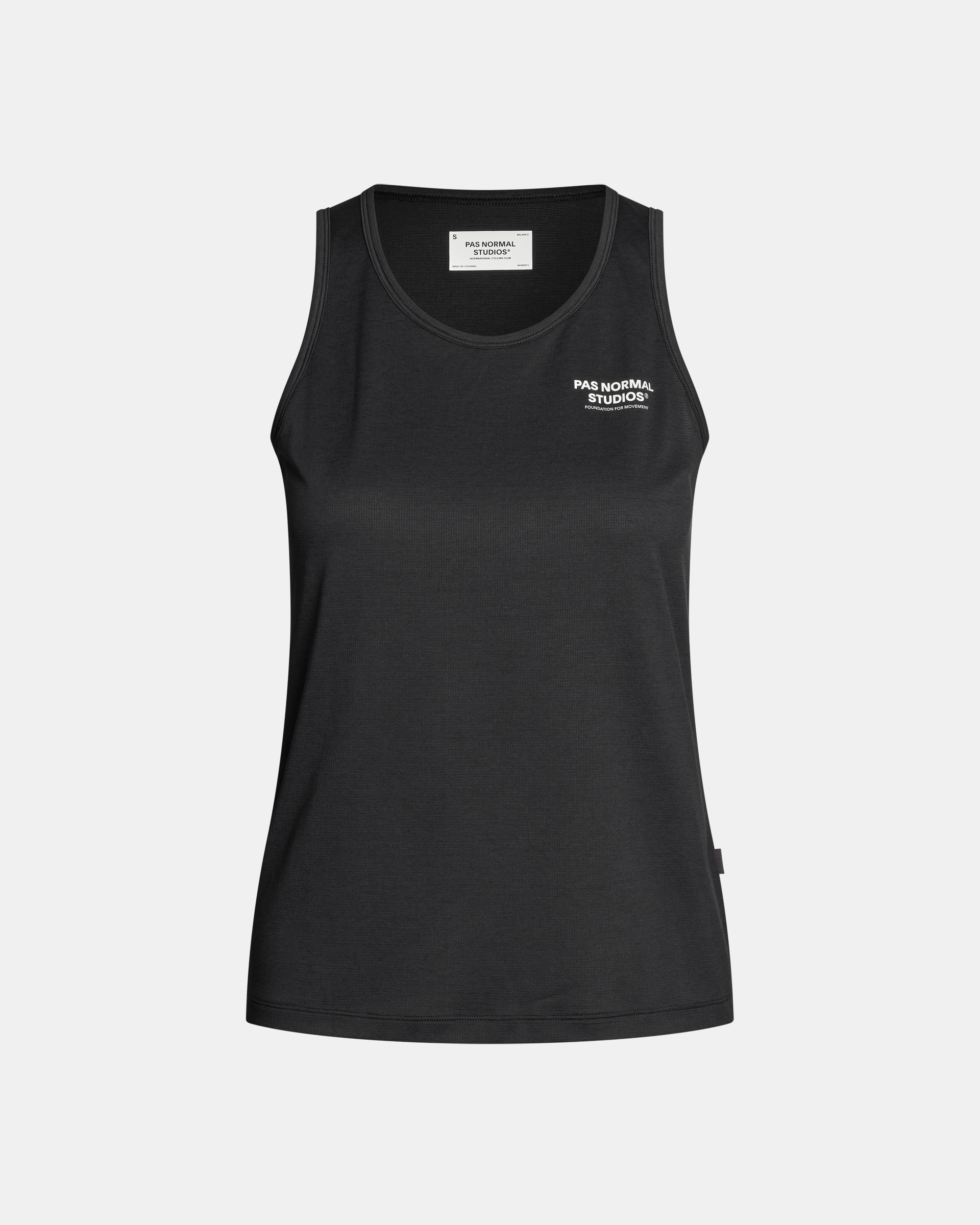 Black Balance singlet, front view with white chest logo